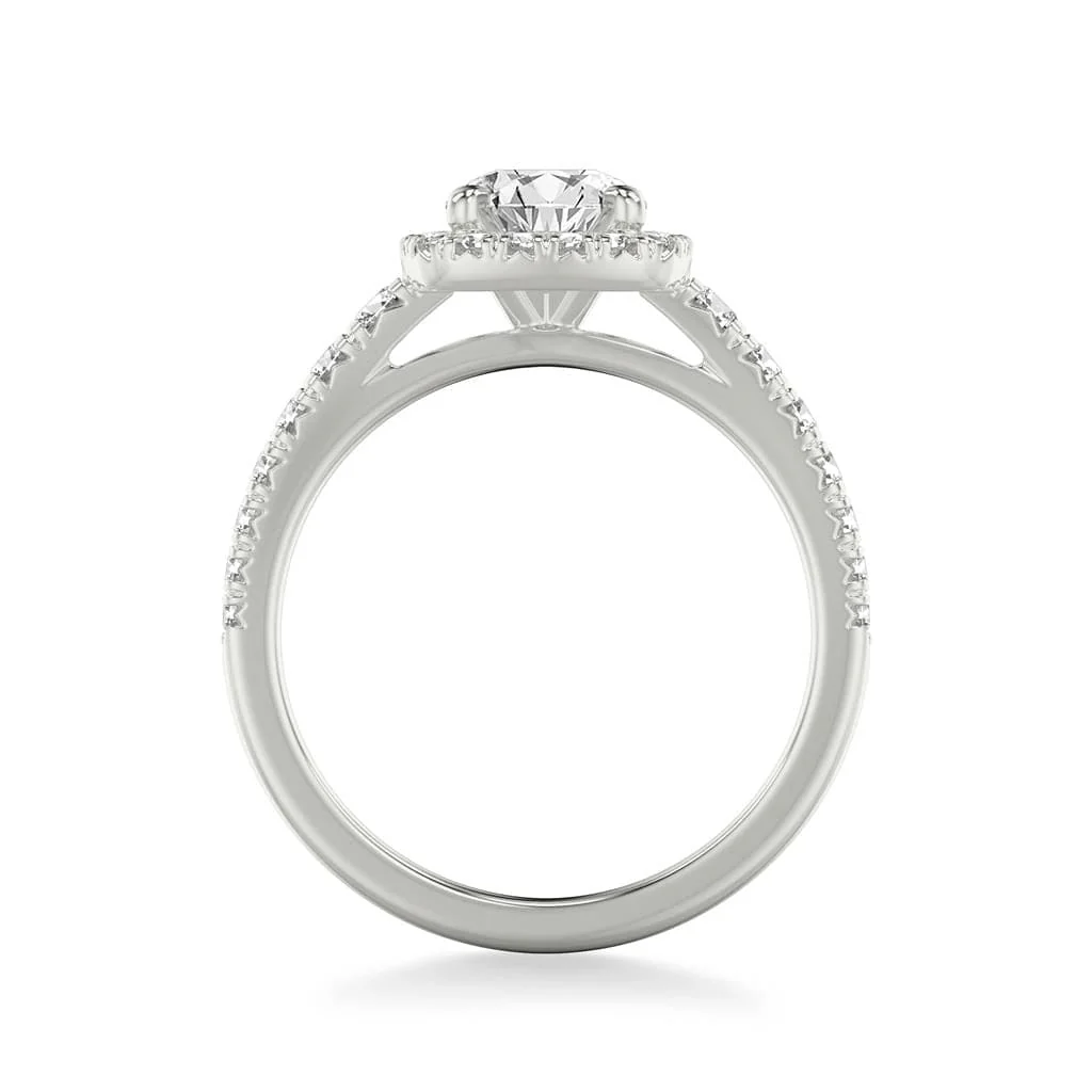 Platinum Round Diamond with Cushion Halo Mounting Engagement Ring - Image 2
