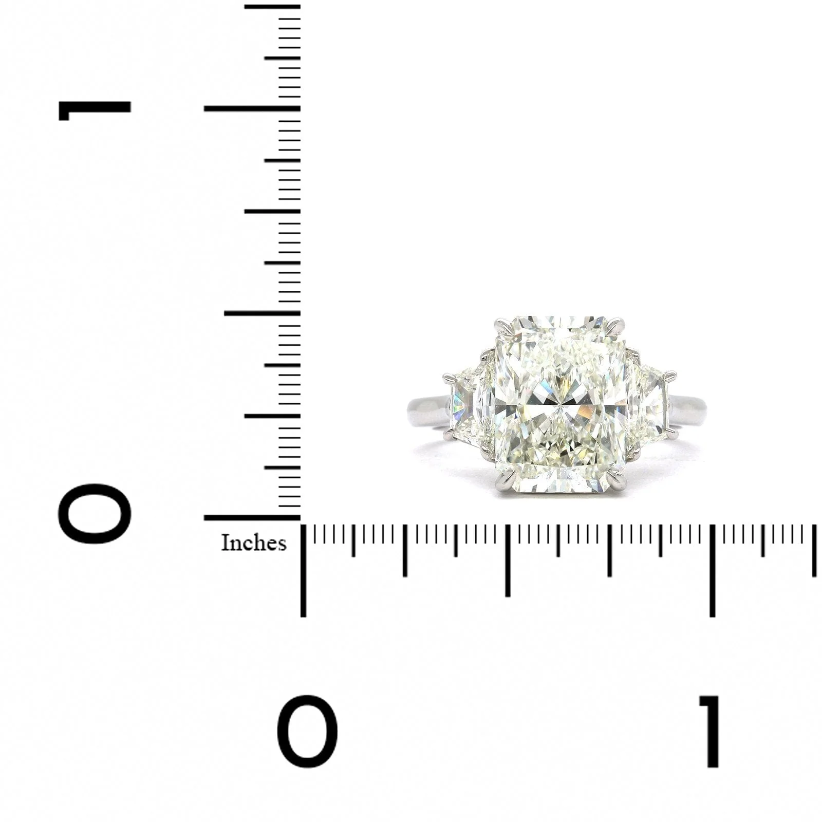 Platinum 3 Stone Emerald Cut Diamond with Trap Sides Engagement Ring - Image 3