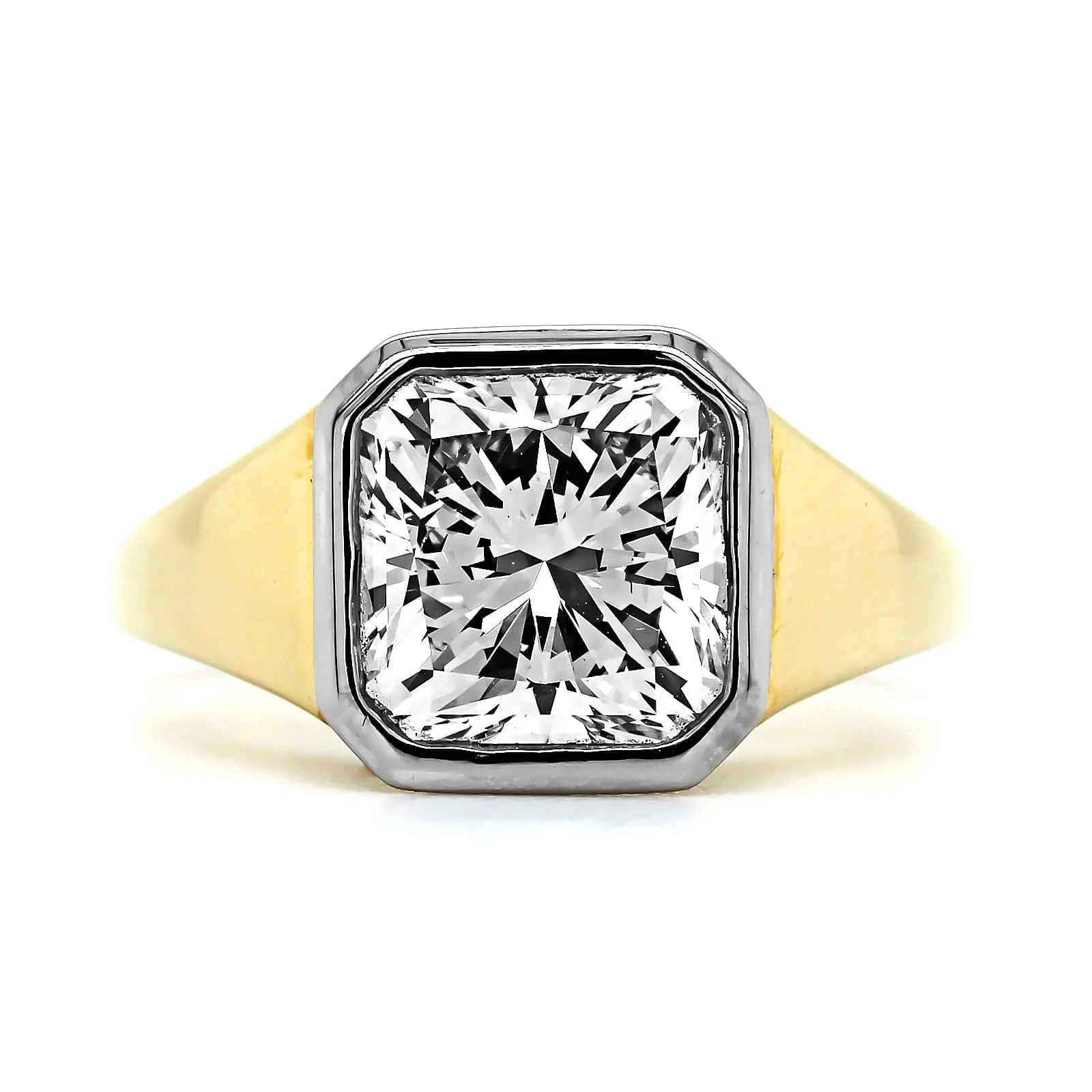 18K Yellow Gold and Platinum Radiant Diamond Engagement Ring