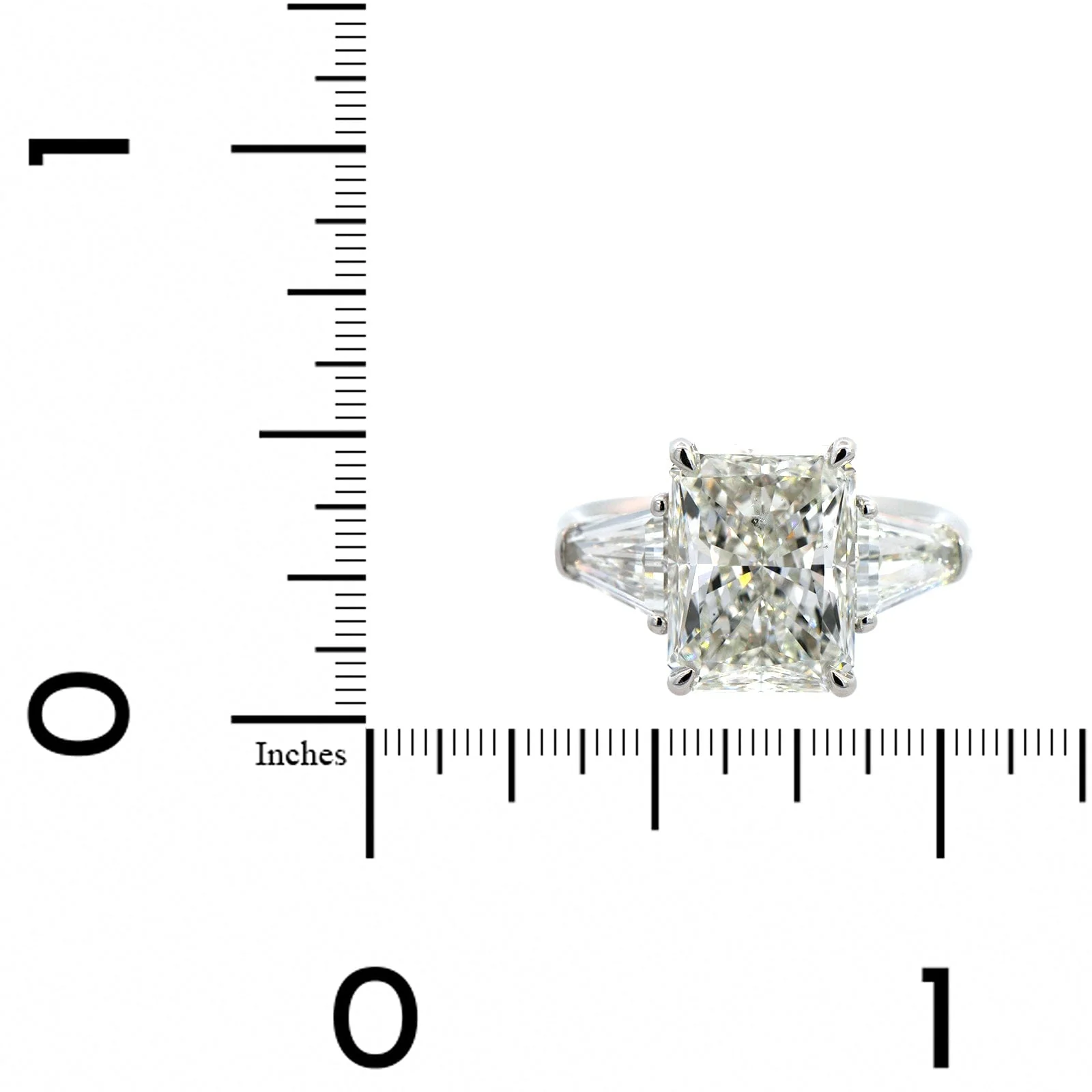 Platinum 3 Stone Radiant Cut Diamond Engagement Ring - Image 4