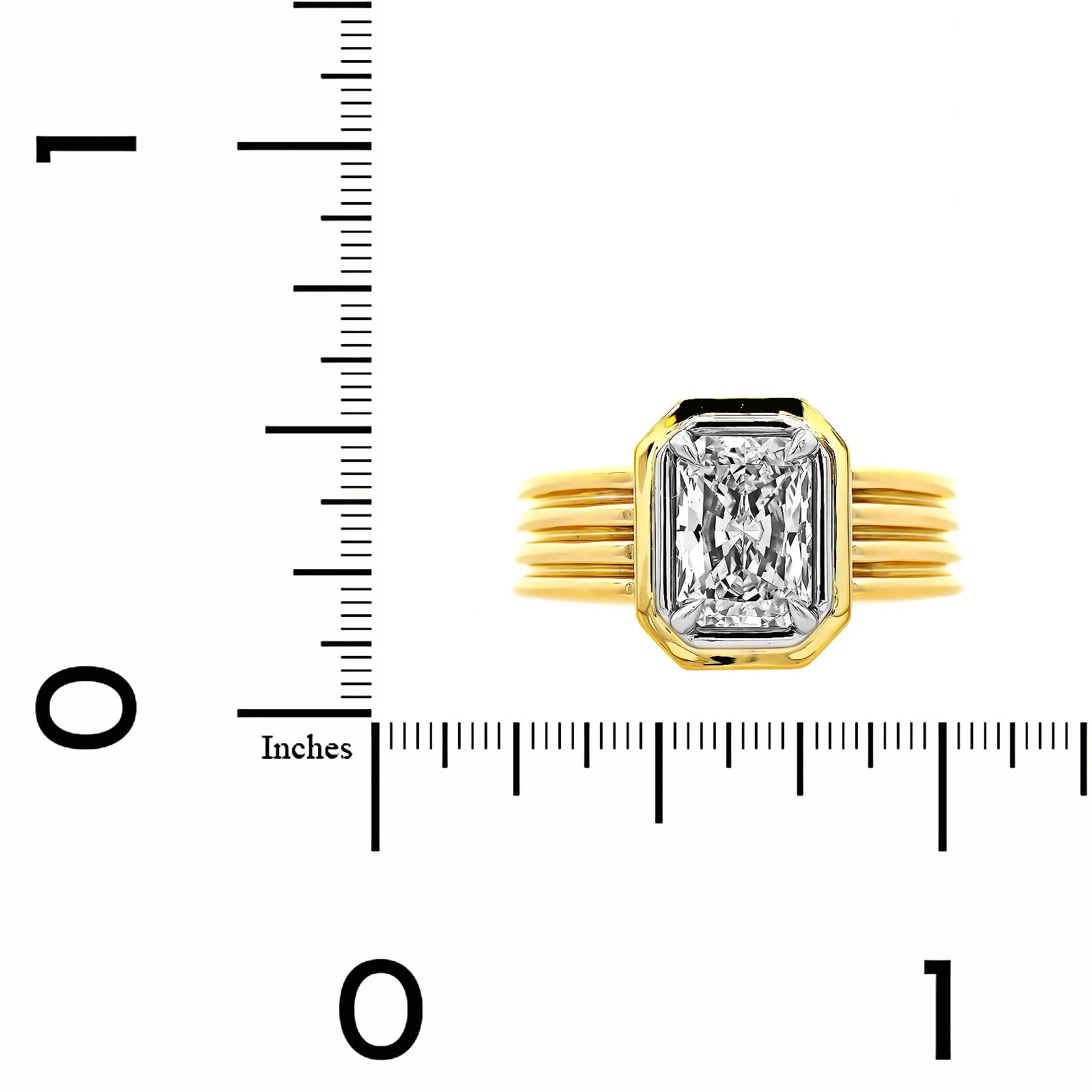 18K Yellow Gold and Platinum Radiant Cut Diamond Engagement Ring - Image 3