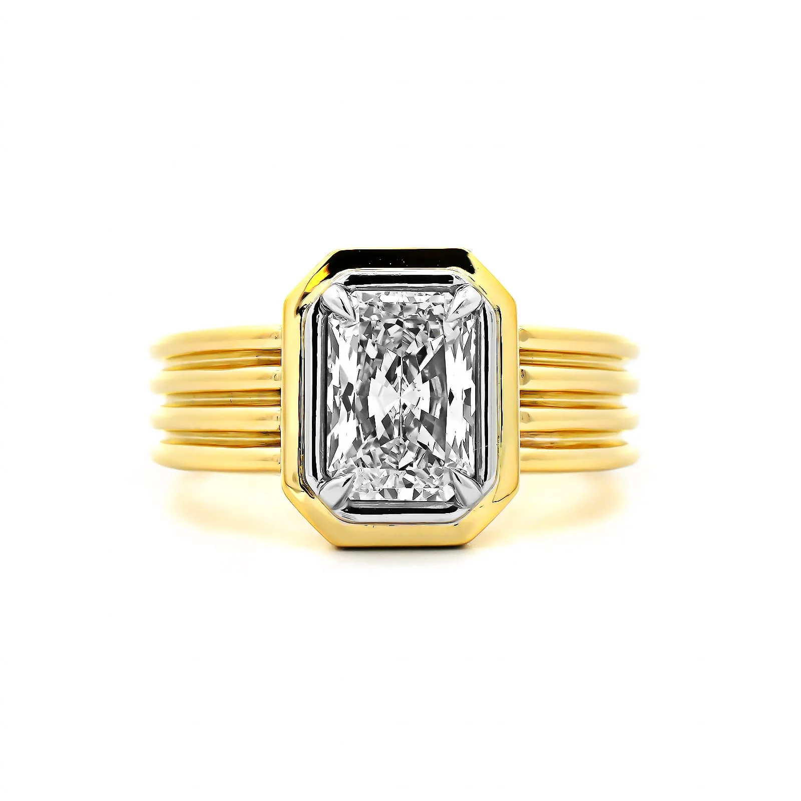 18K Yellow Gold and Platinum Radiant Cut Diamond Engagement Ring - Image 4