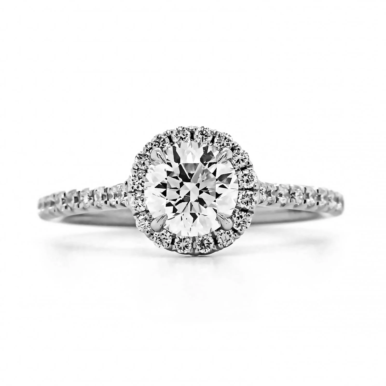 18K White Gold Round Diamond Halo Engagement Ring