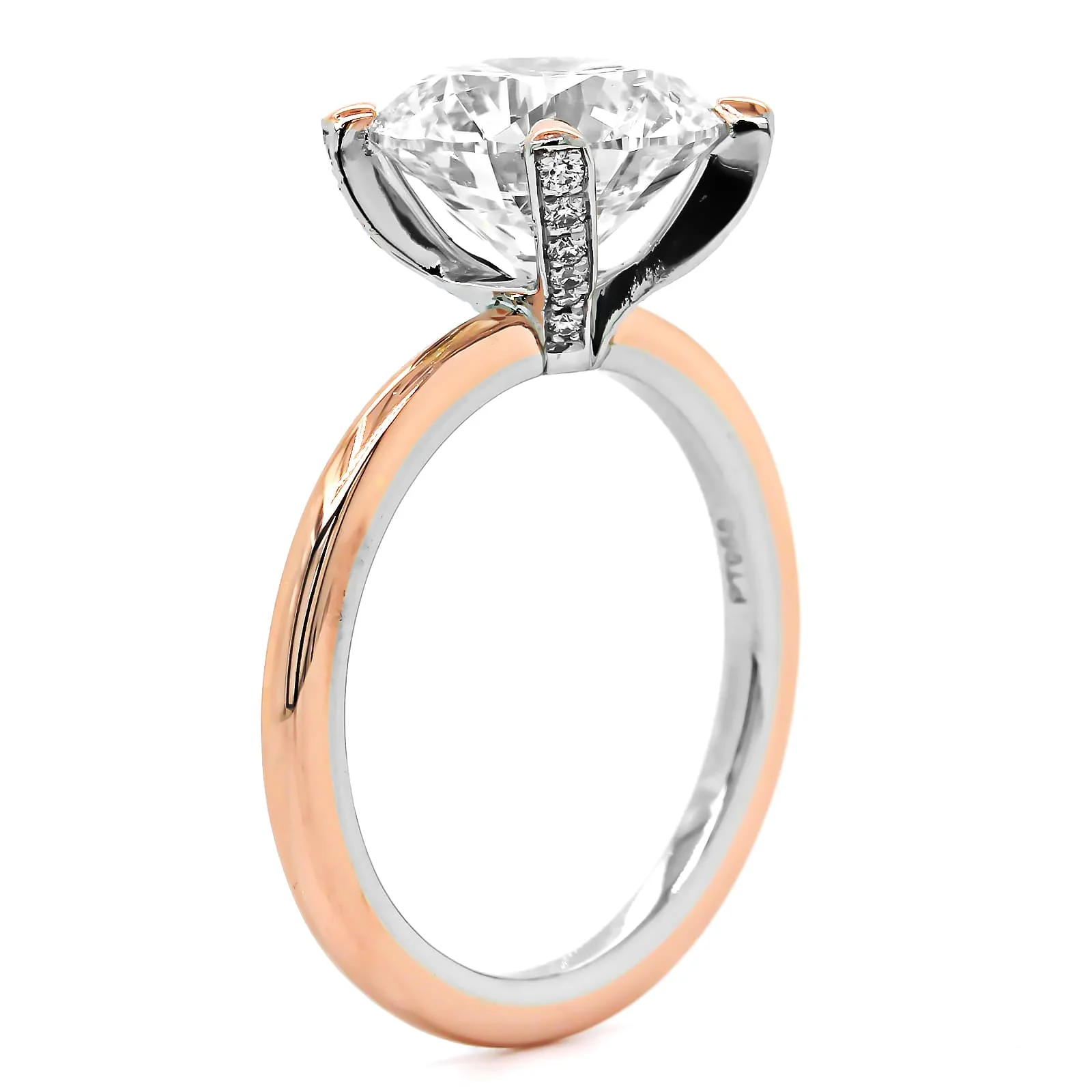18K Rose Gold and Platinum Round Diamond Solitaire Engagement Ring - Image 2