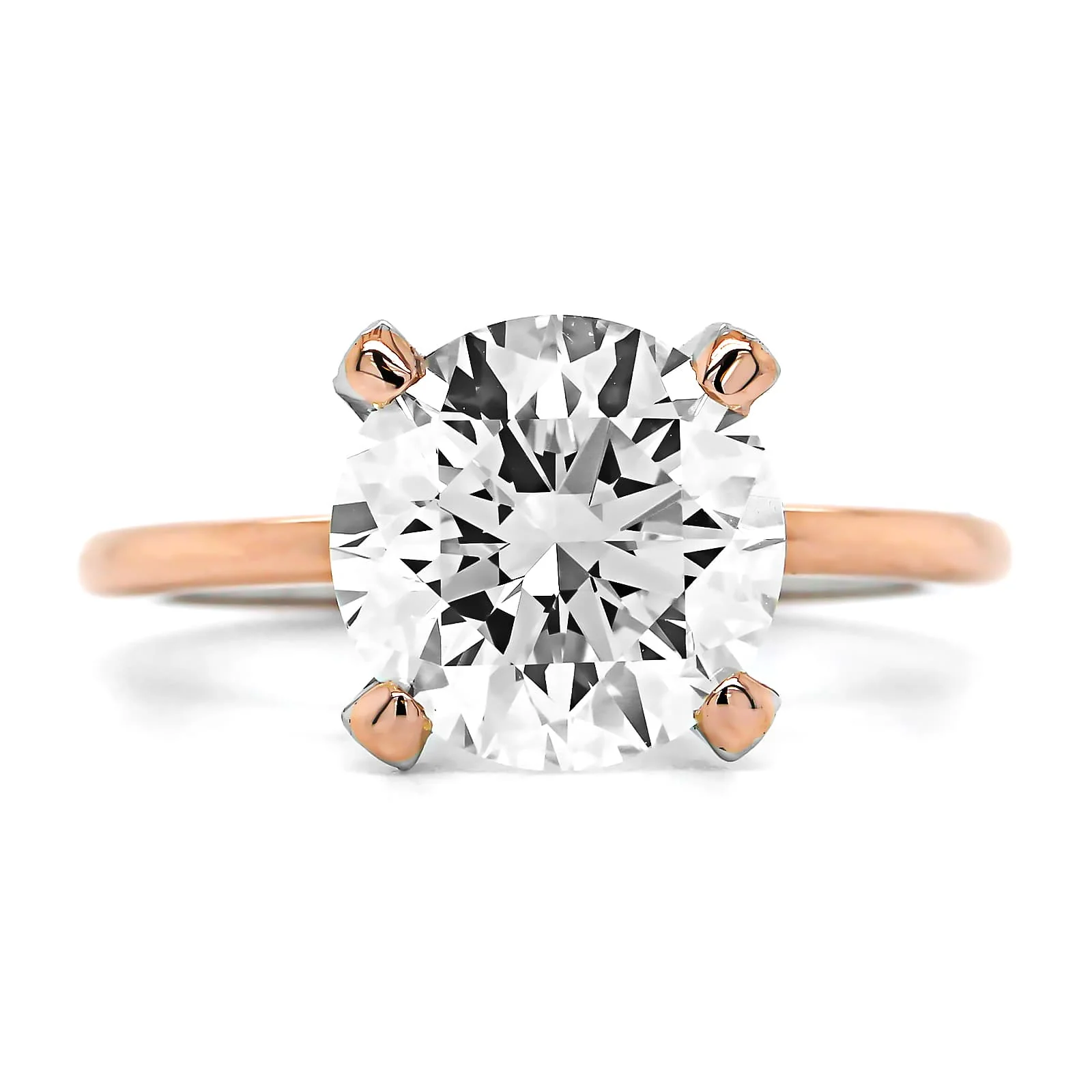 18K Rose Gold and Platinum Round Diamond Solitaire Engagement Ring - Image 4