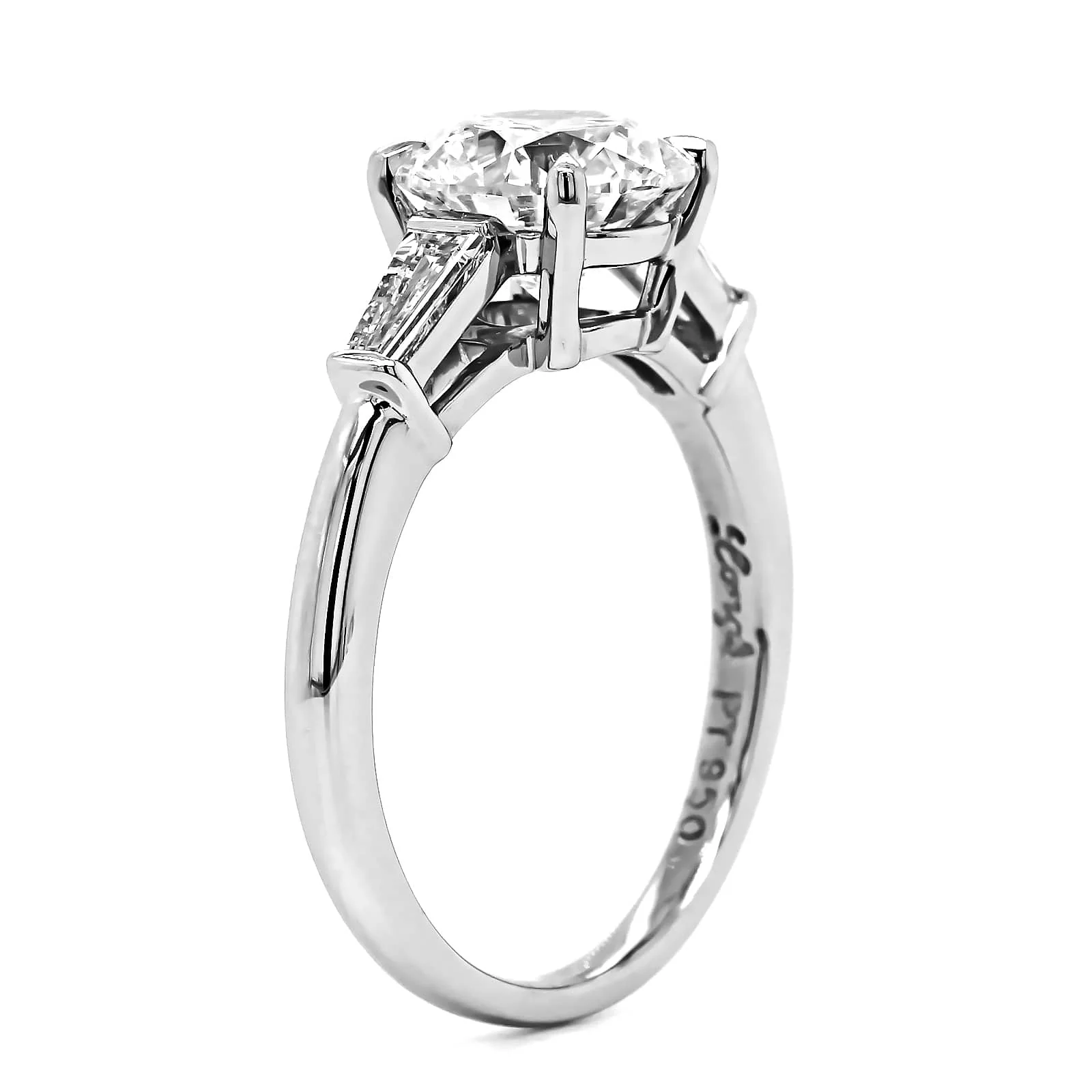 Platinum Round Diamond with Baguette Sides Engagement Ring - Image 2