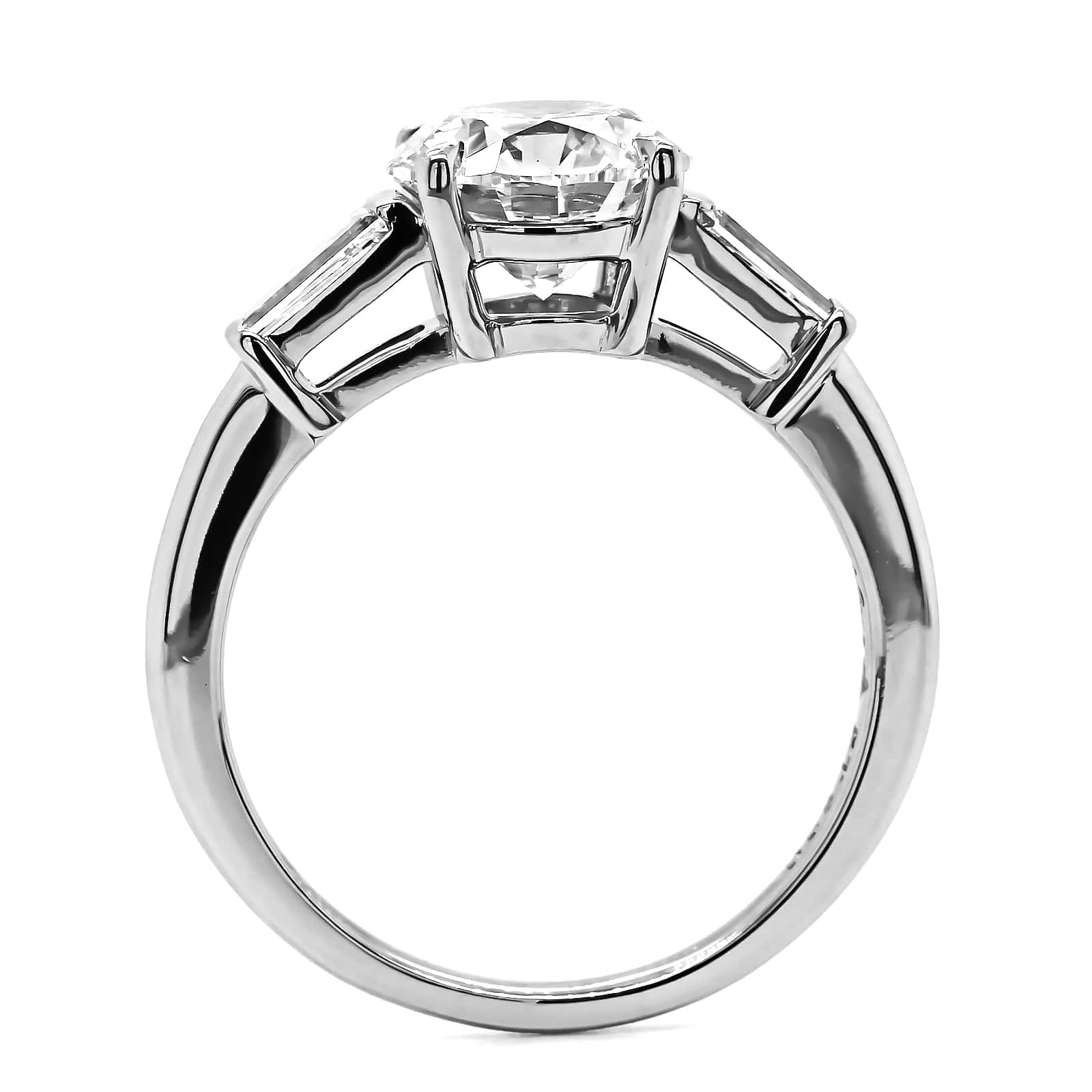 Platinum Round Diamond with Baguette Sides Engagement Ring - Image 3