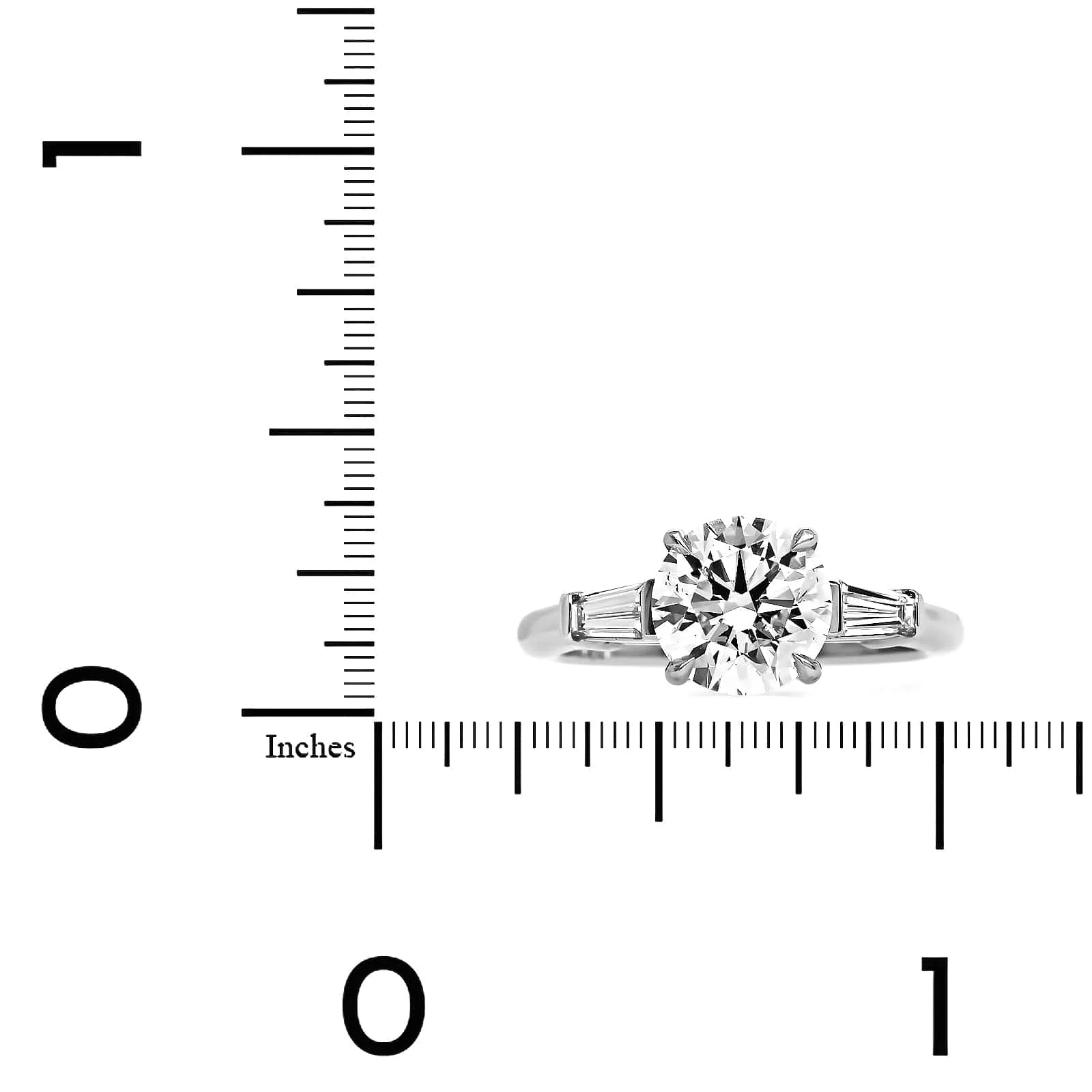 Platinum Round Diamond with Baguette Sides Engagement Ring - Image 4