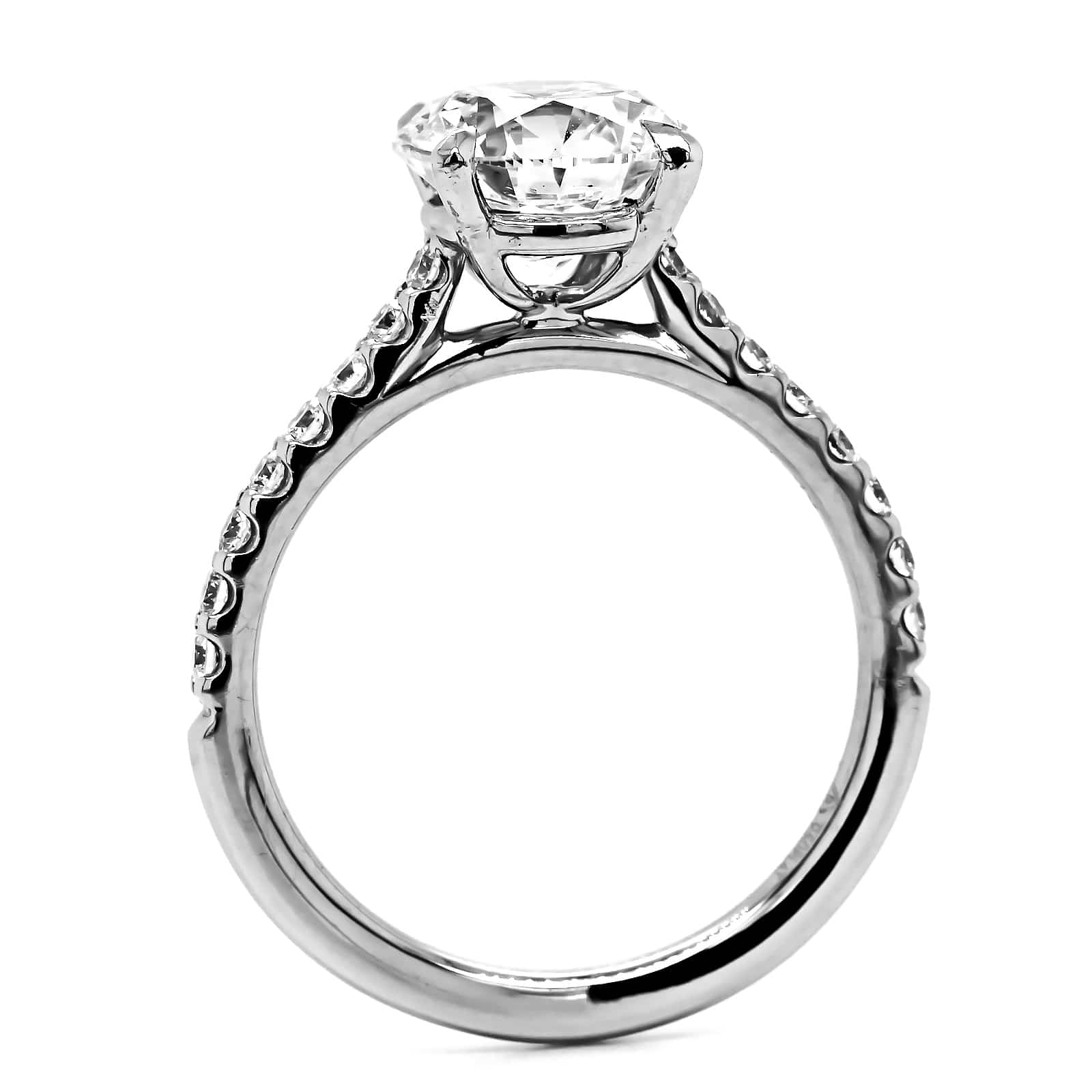 Platinum Round Diamond with Cathedral Mounting Engagement Ring - Image 3