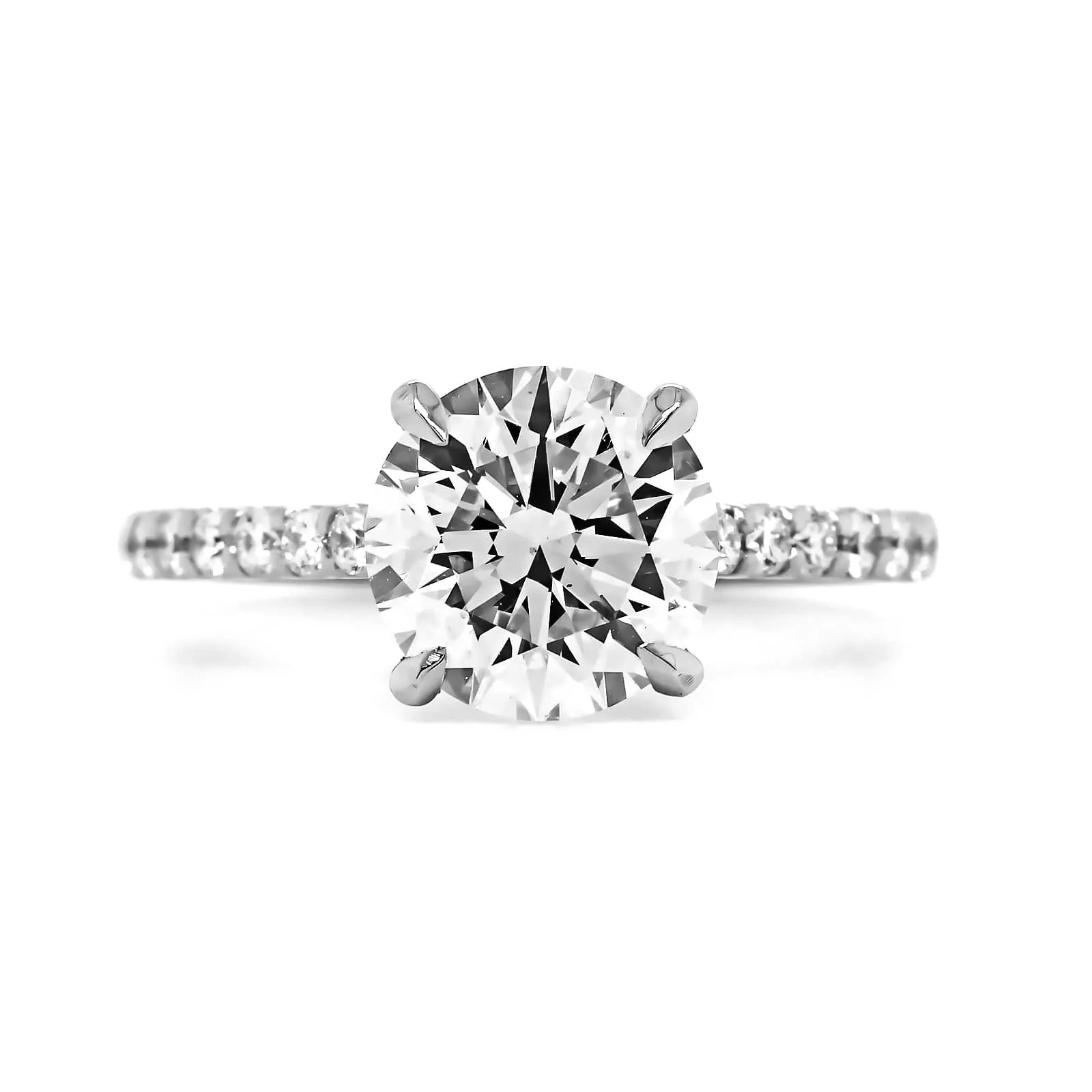 Platinum Round Diamond with Cathedral Mounting Engagement Ring - Image 5