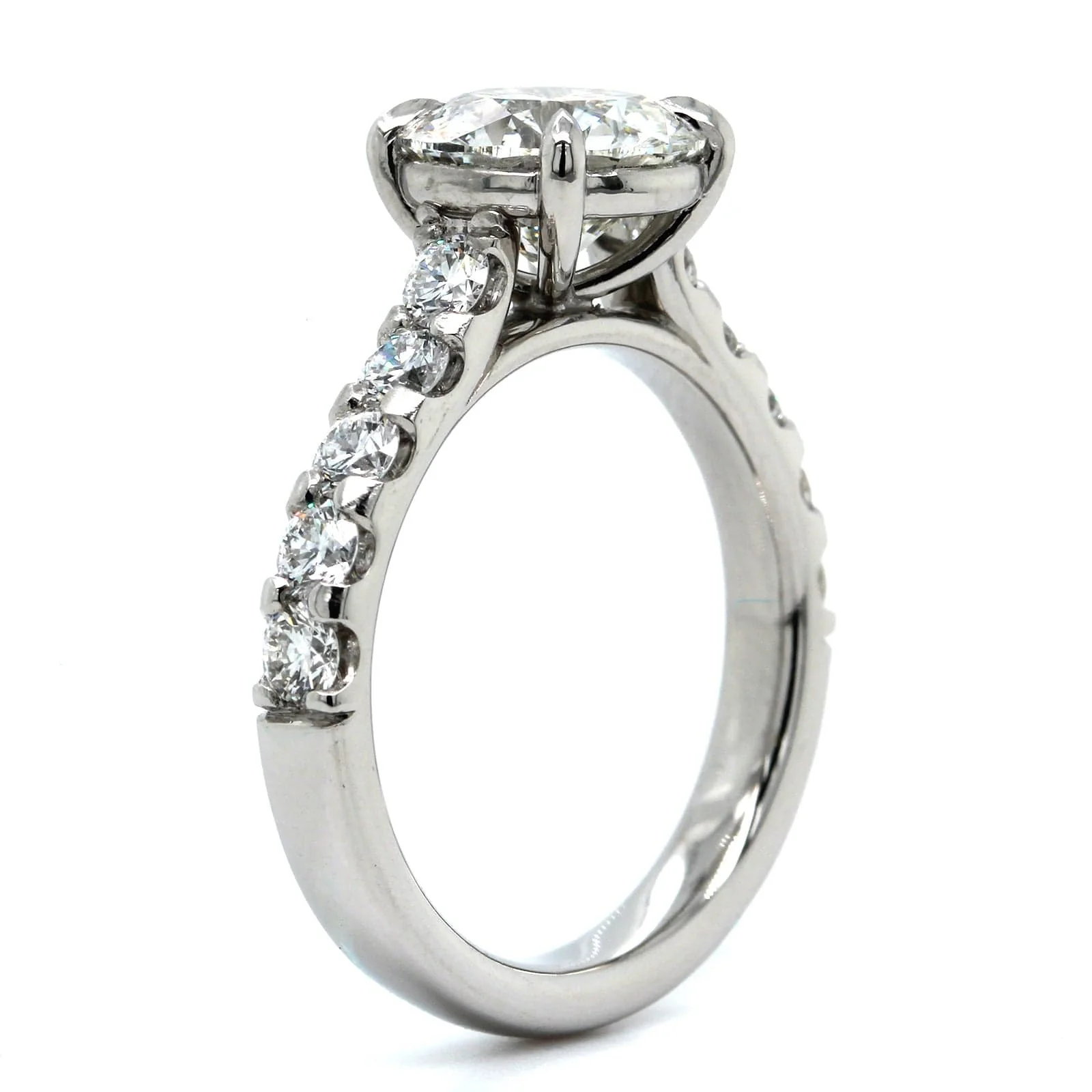 Platinum Round Diamond with Cathedral Mounting Engagement Ring - Image 2
