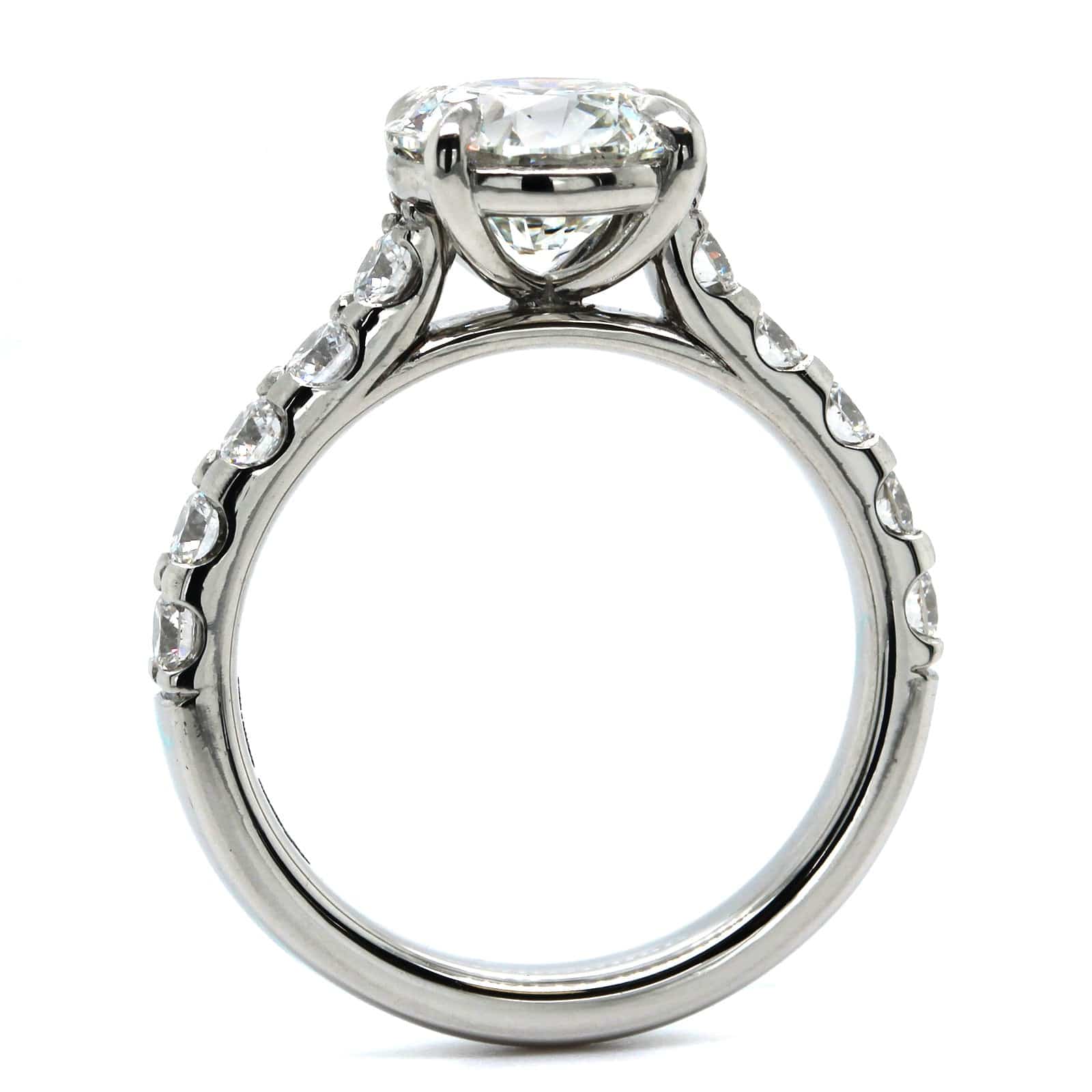 Platinum Round Diamond with Cathedral Mounting Engagement Ring - Image 3