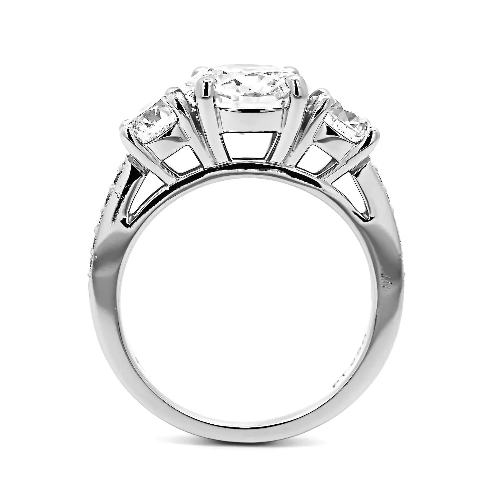 Platinum 3 Stone Round Diamond Engagement Ring - Image 3