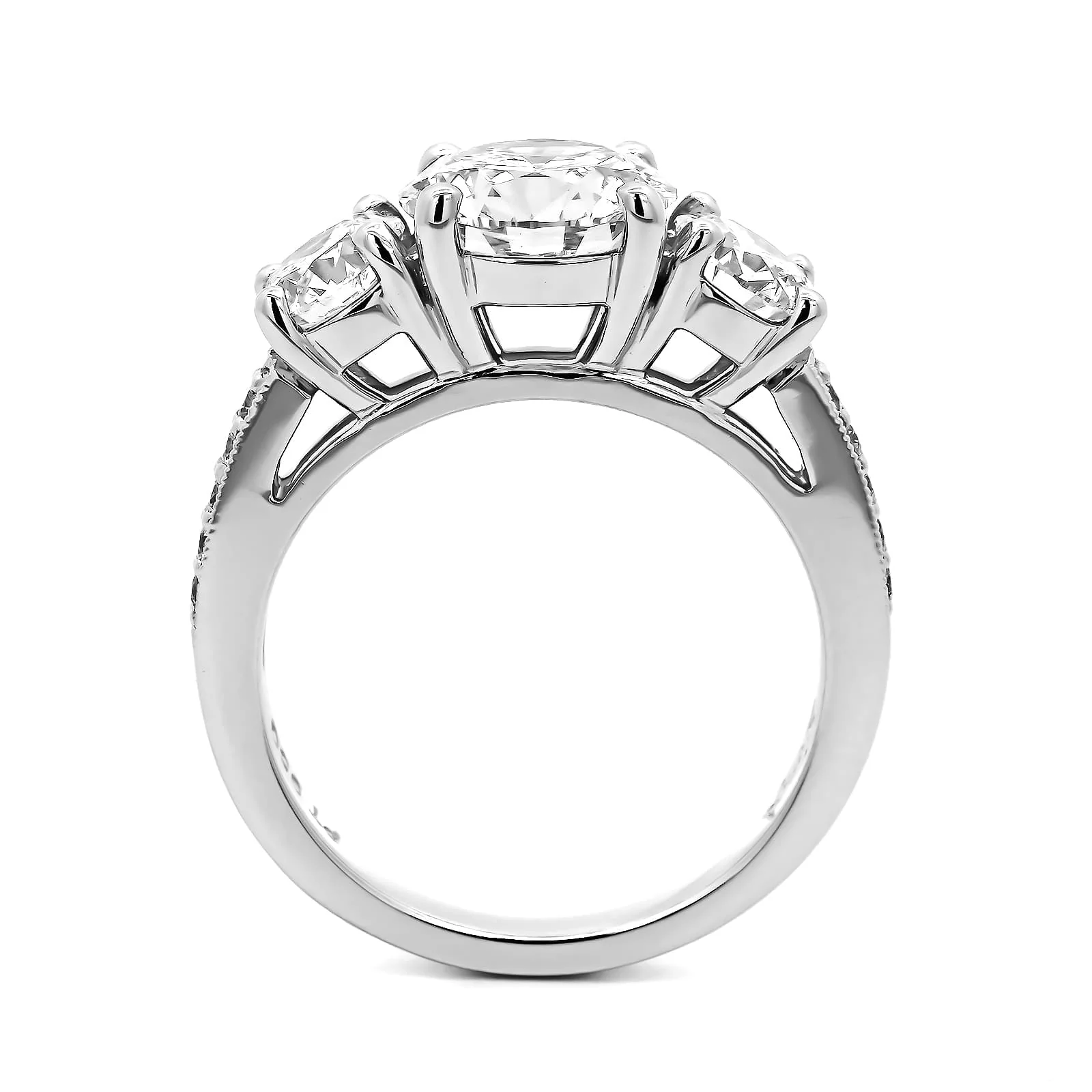 Platinum 3 Stone Round Diamond Engagement Ring - Image 3