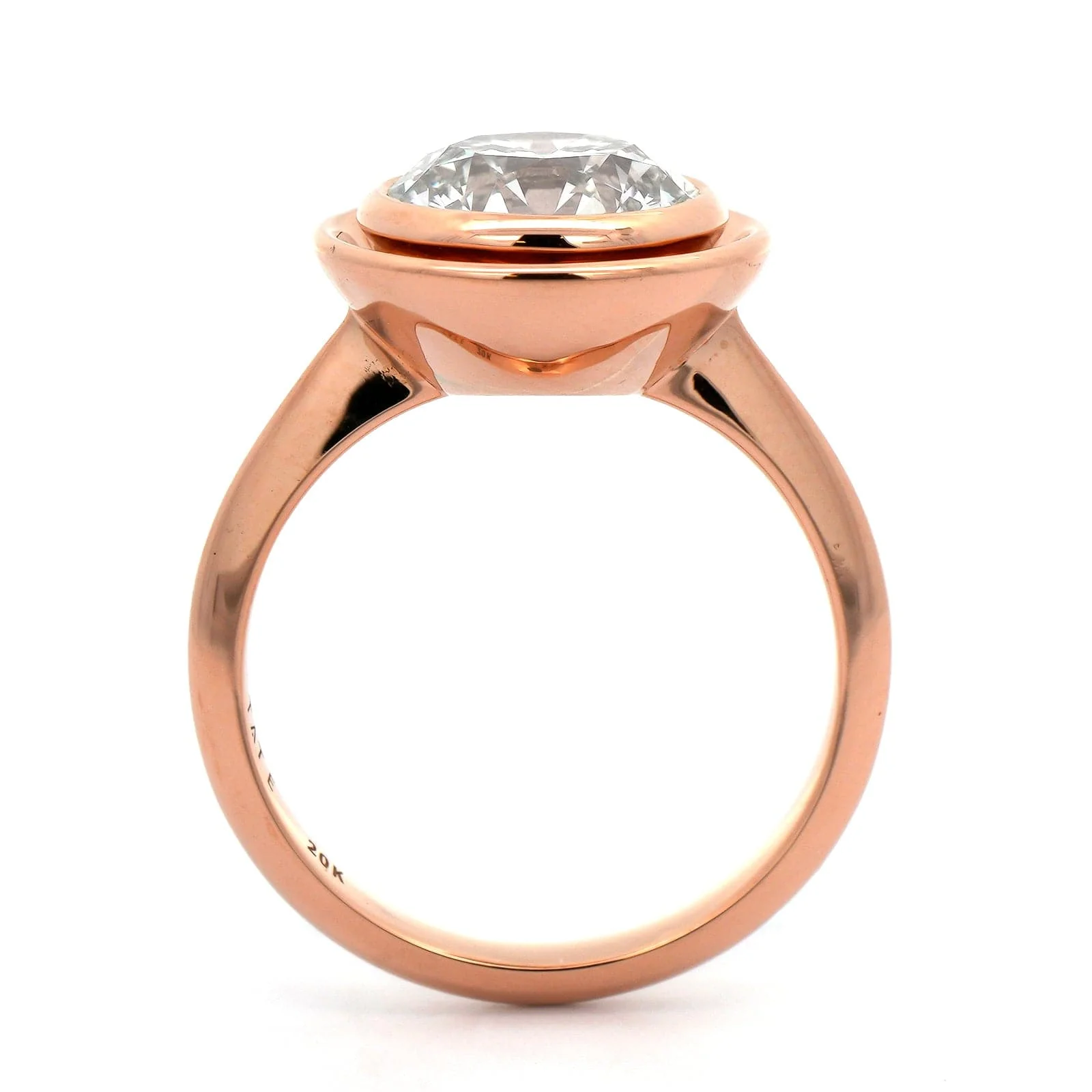 20K Rose Gold Bezel Set Round Diamond Ring - Image 3