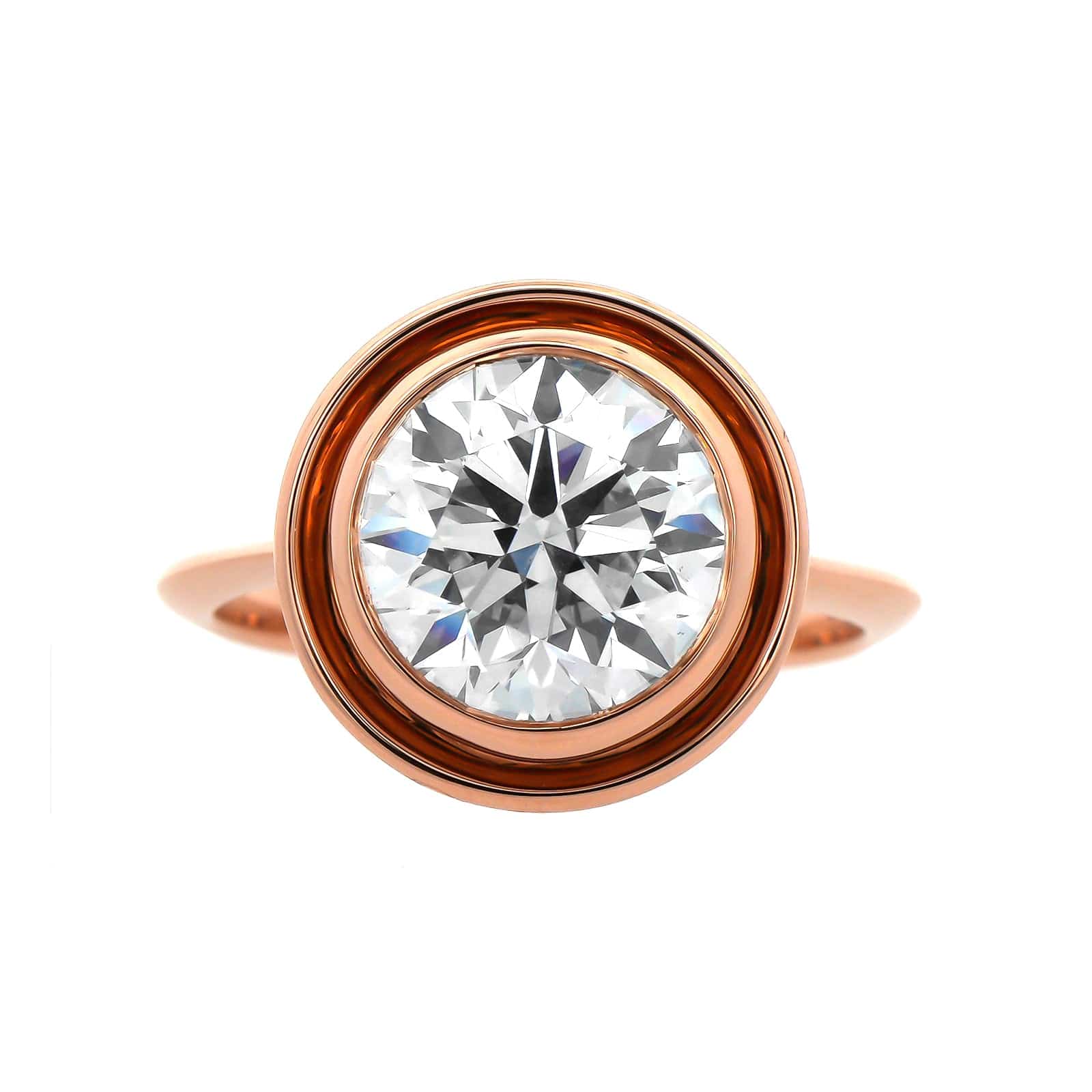 20K Rose Gold Bezel Set Round Diamond Ring - Image 5