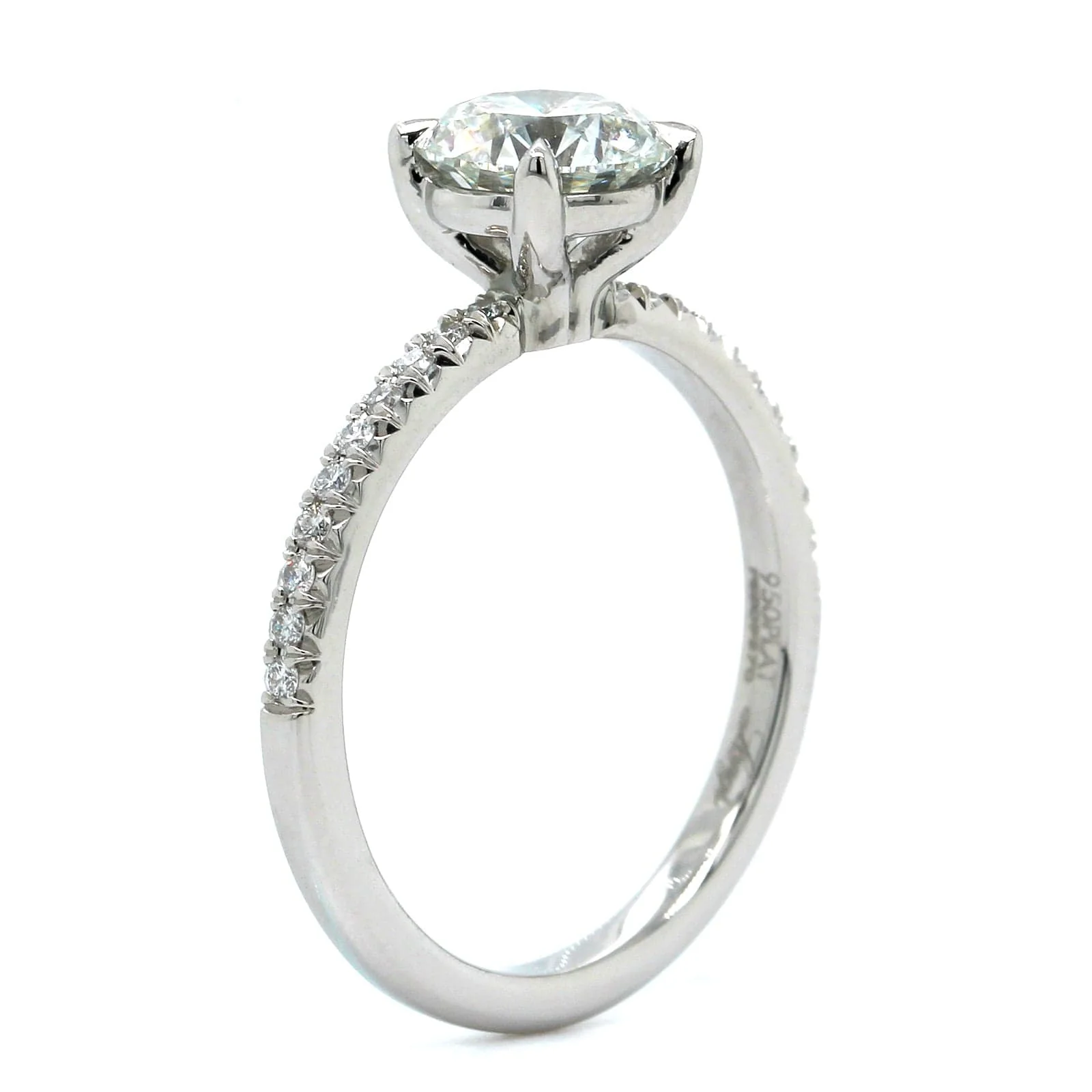 Platinum 4 Prong Round Diamond Engagement Ring - Image 2