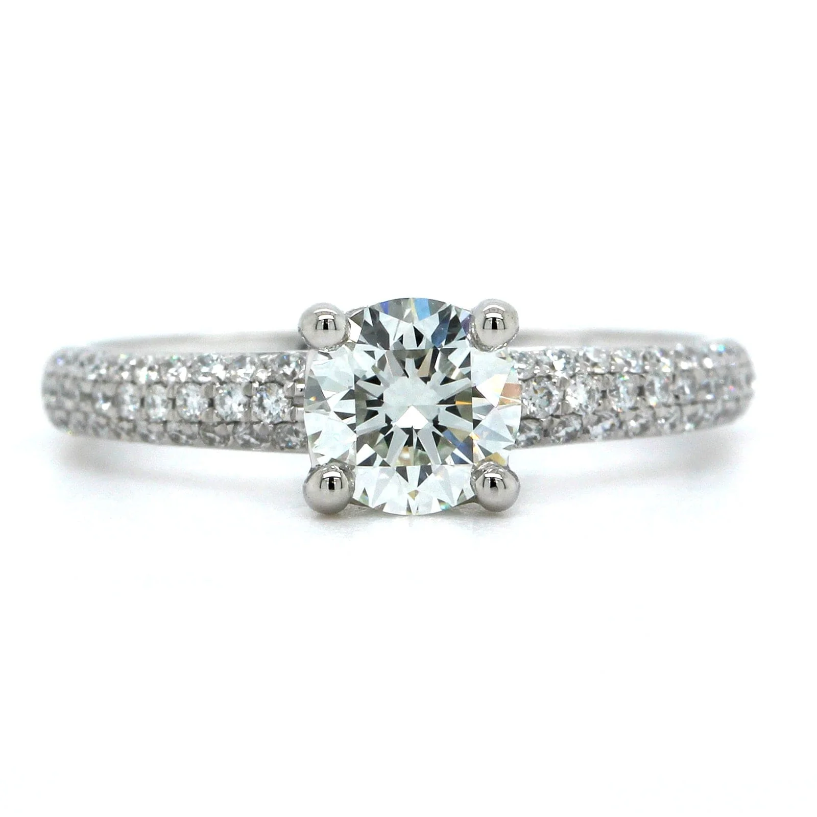 Platinum Round Diamond Pave Sides Engagement Ring - Image 4