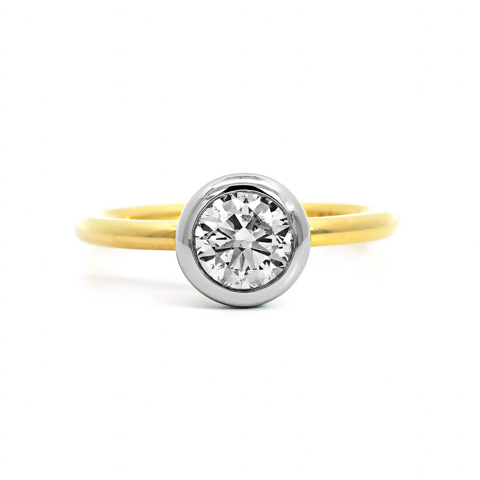 18K Yellow Gold with Platinum Round Diamond Engagement Ring - Image 5
