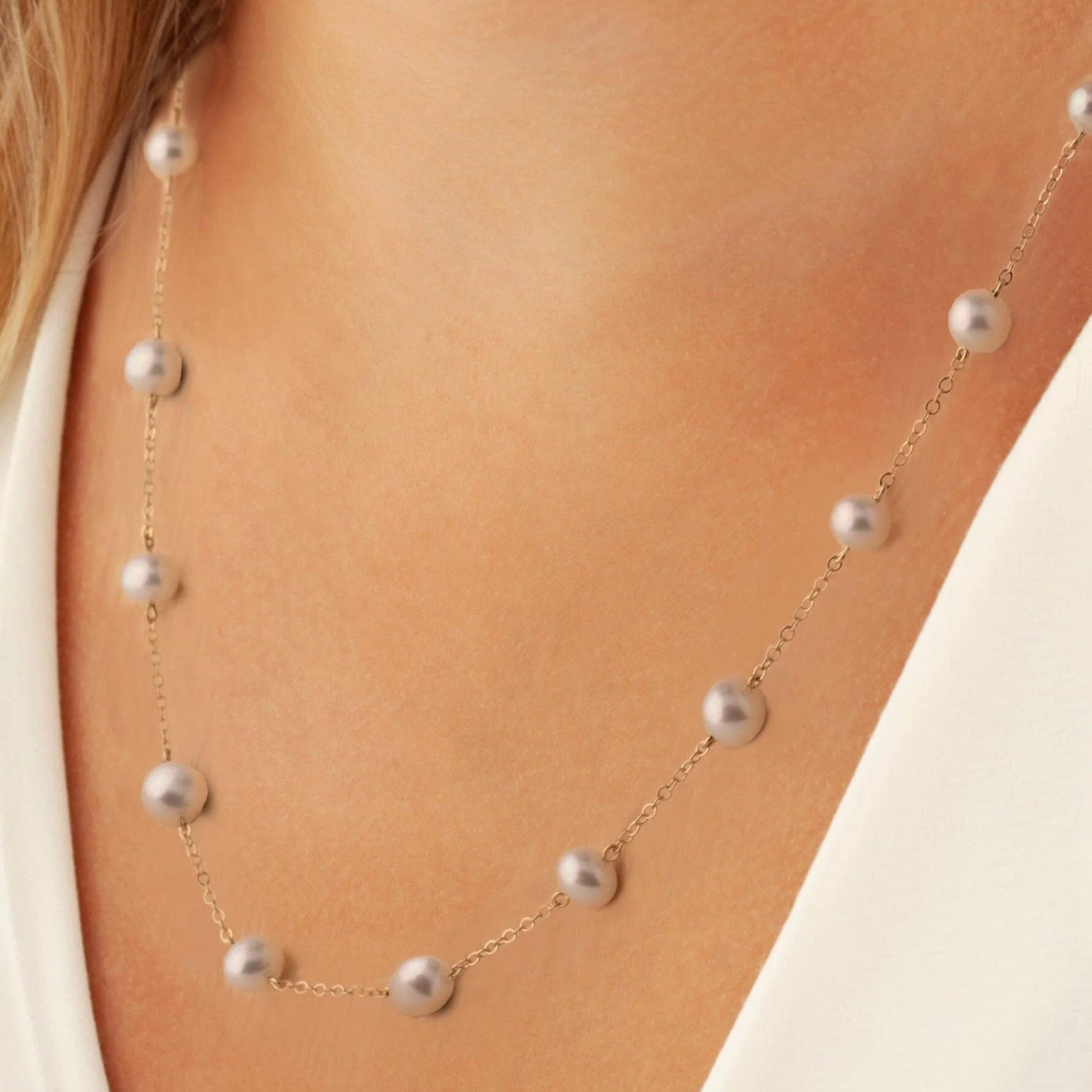 14K Yellow Gold Multi Pearl Choker Necklace - Image 2