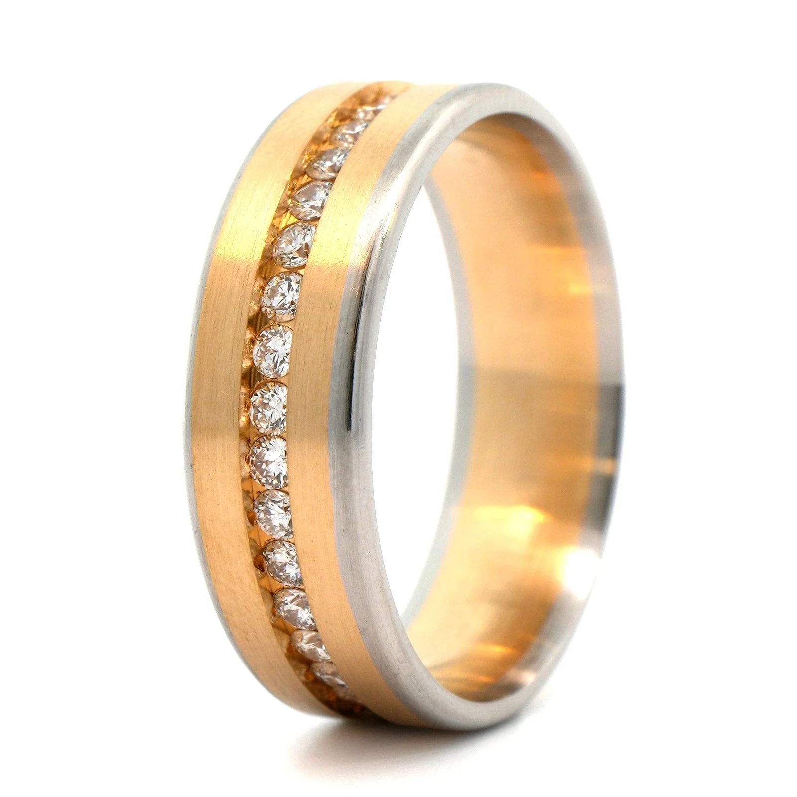 18K Yellow Gold and Platinum Diamond Satin Band - Image 2