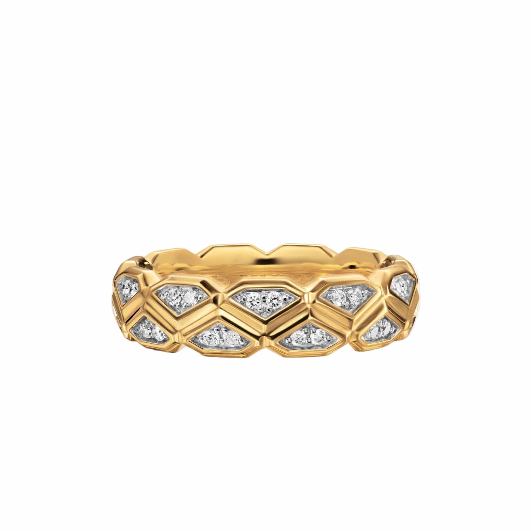Hex Band Ring 18K Yellow Gold with Diamonds, 6mm