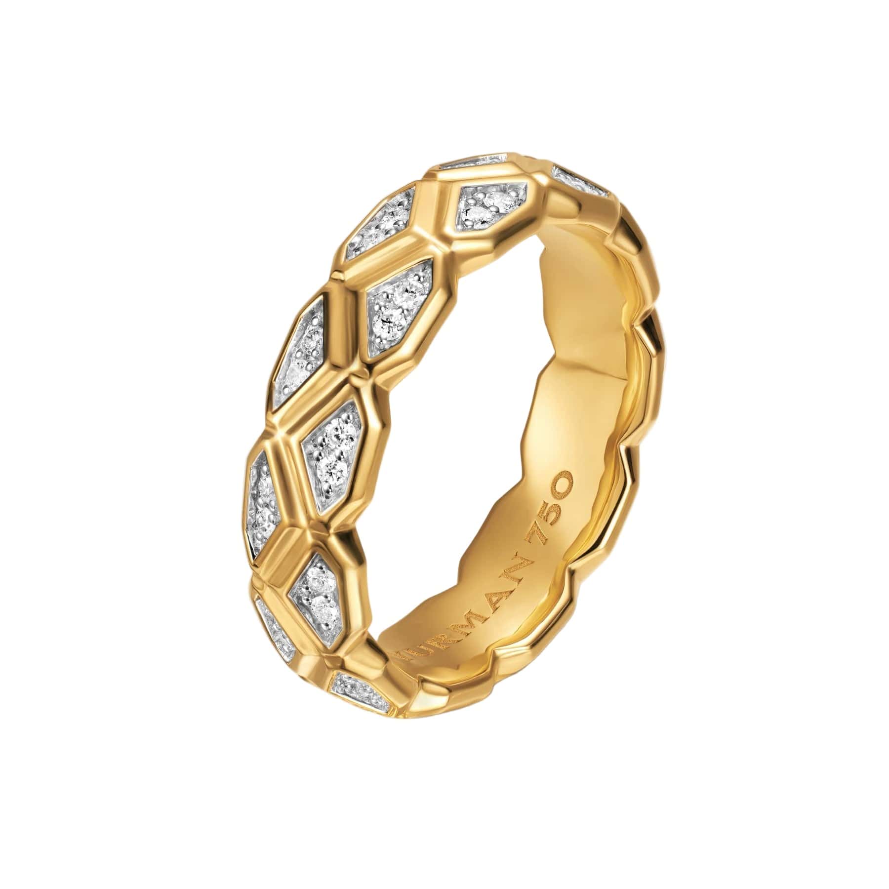 Hex Band Ring 18K Yellow Gold with Diamonds, 6mm - Image 2