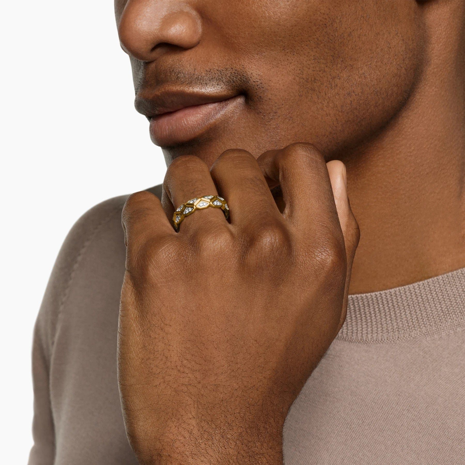 Hex Band Ring 18K Yellow Gold with Diamonds, 6mm - Image 3
