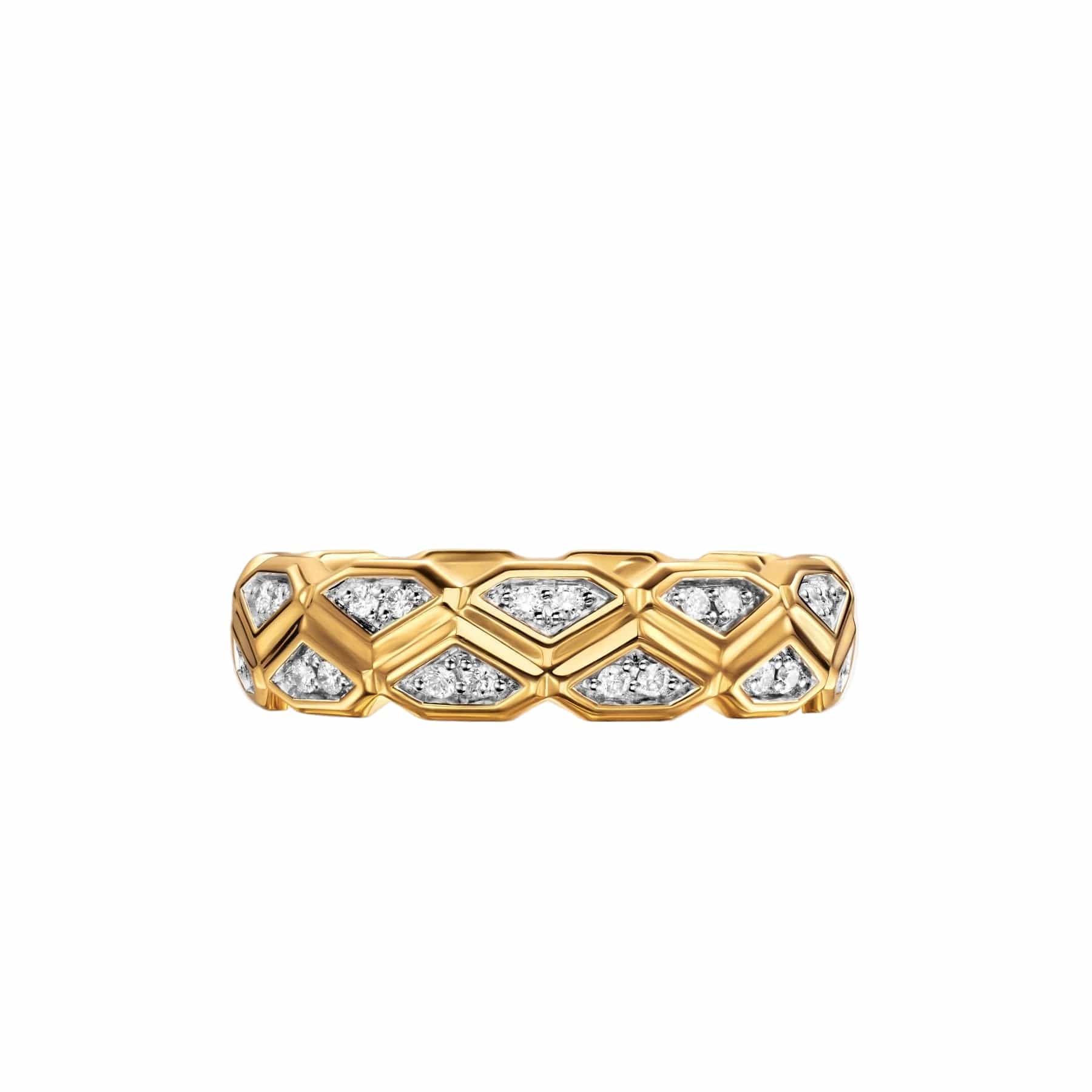 Hex Band Ring 18K Yellow Gold with Diamonds, 6mm - Image 4
