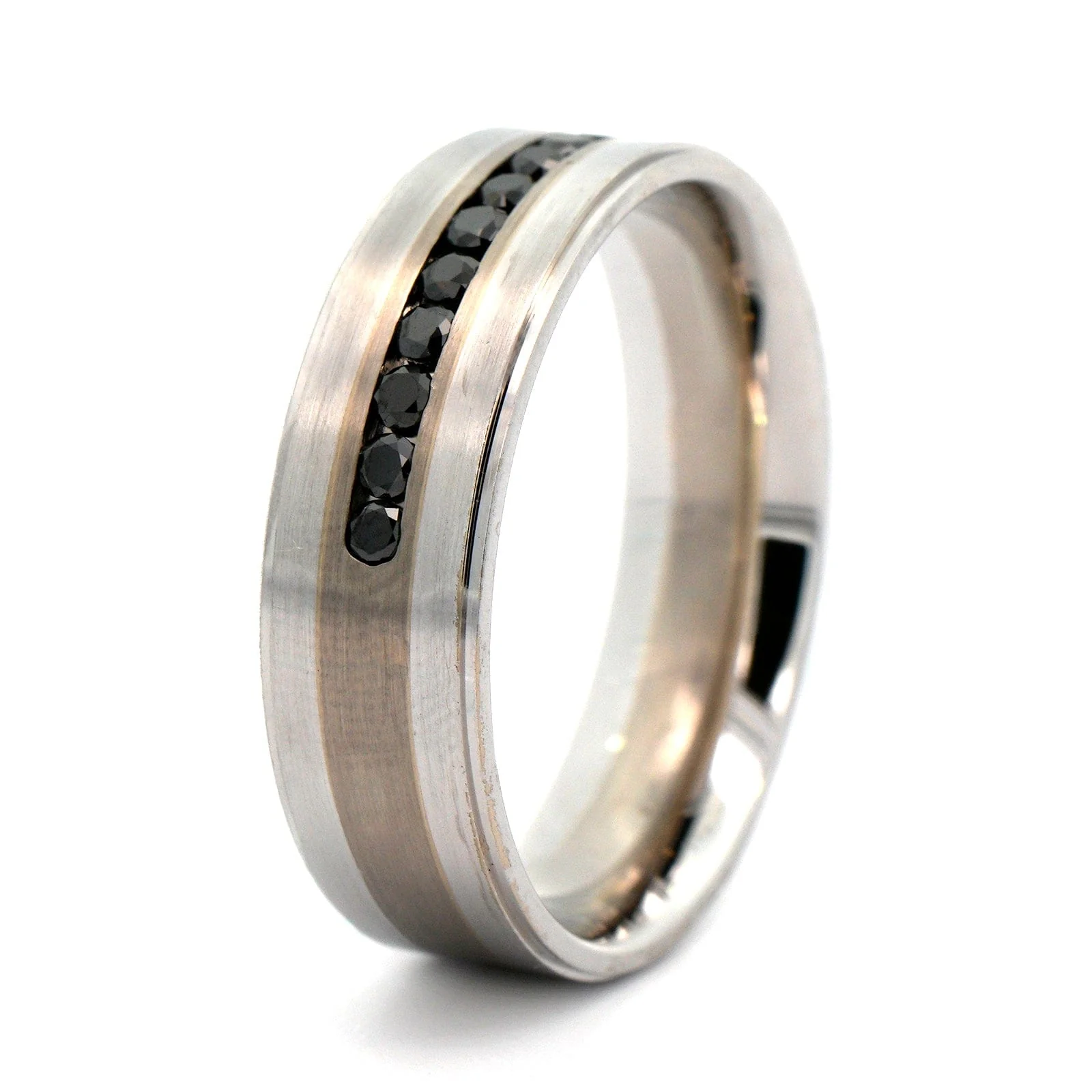 14K White Gold Black Diamond Satin Band - Image 2
