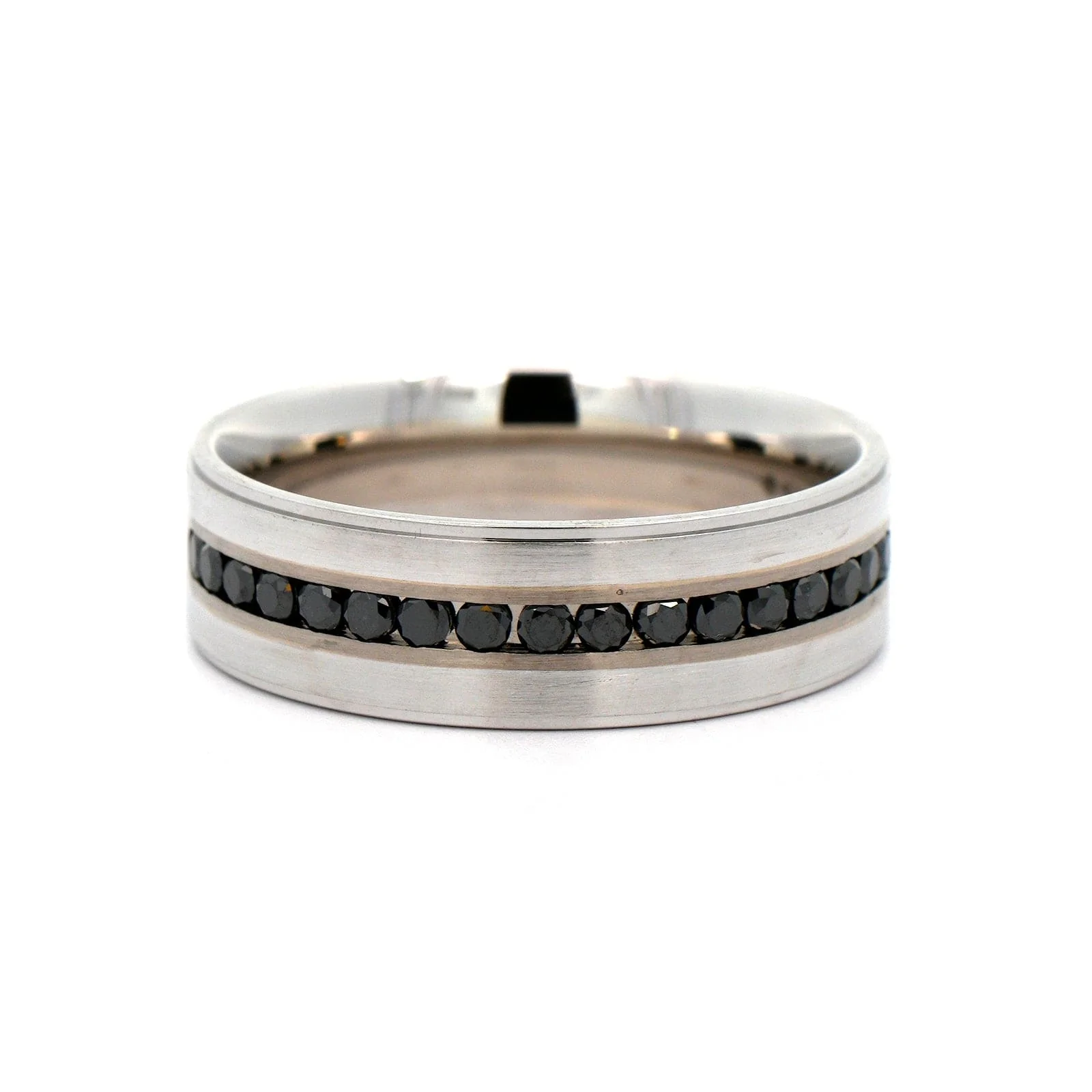 14K White Gold Black Diamond Satin Band - Image 5