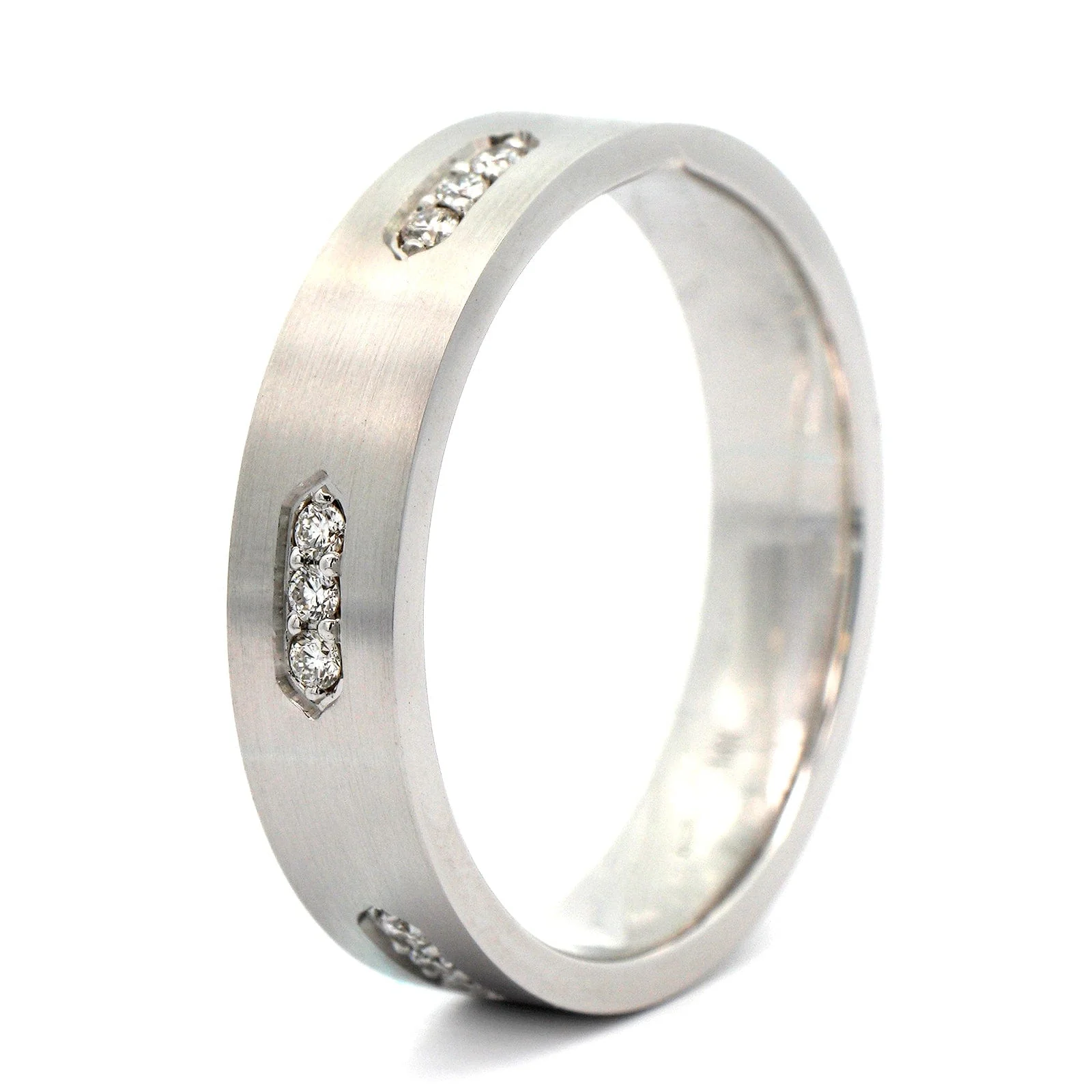 14K White Gold Triple Diamond Brushed Band - Image 2