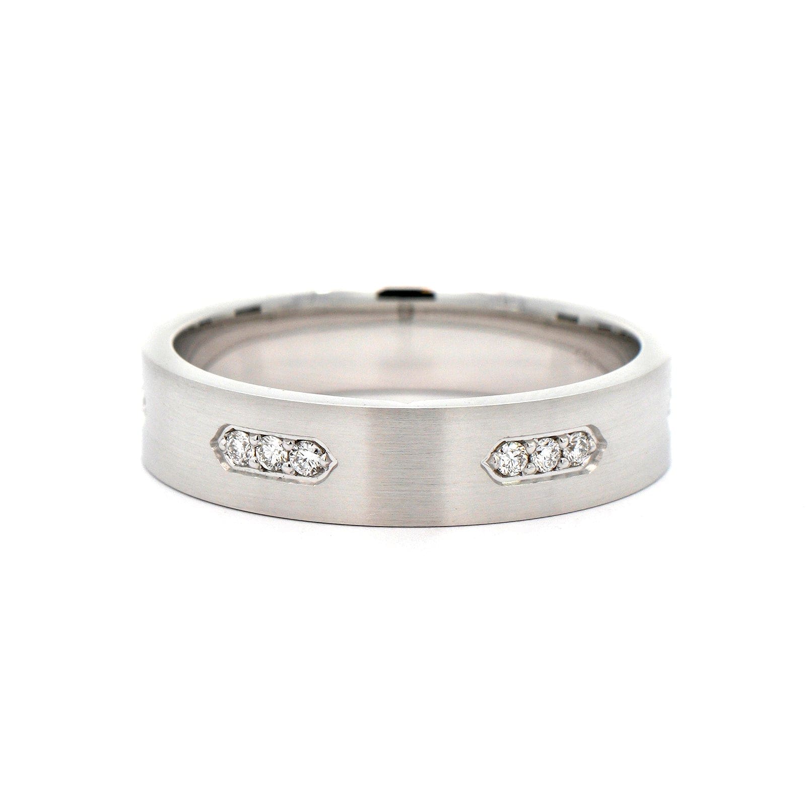 14K White Gold Triple Diamond Brushed Band - Image 5