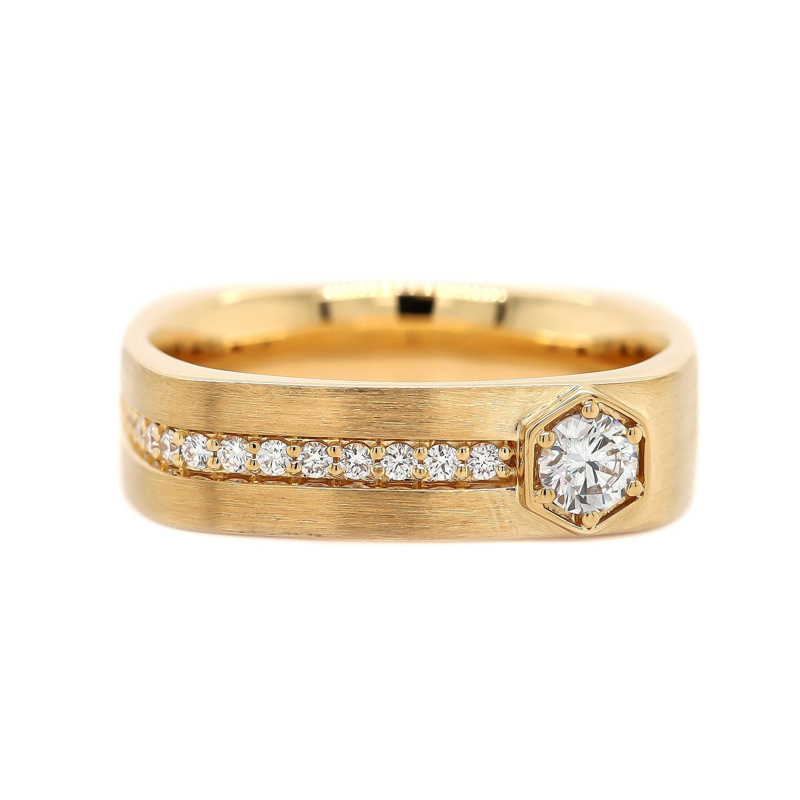 18K Yellow Gold Brushed Finished Pave Diamond Band