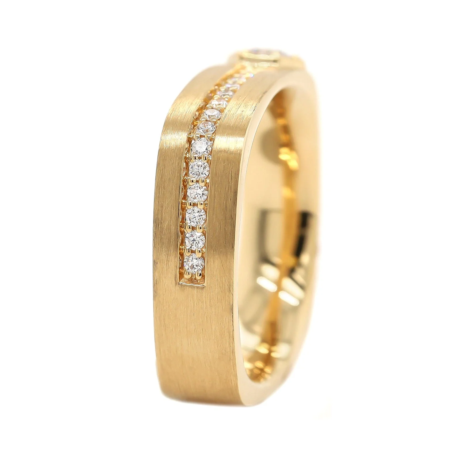 18K Yellow Gold Brushed Finished Pave Diamond Band - Image 2
