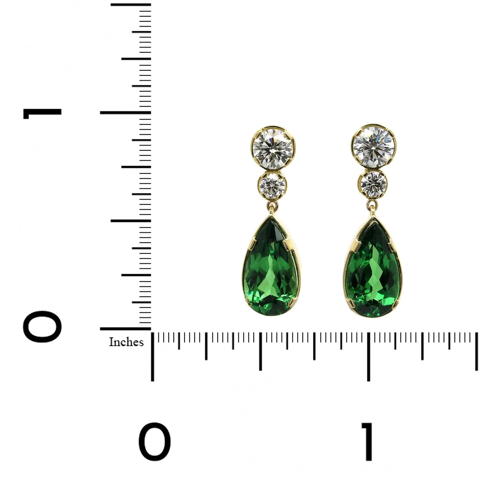 18K Yellow Gold Tsavorite Diamond Drop Earrings - Image 2