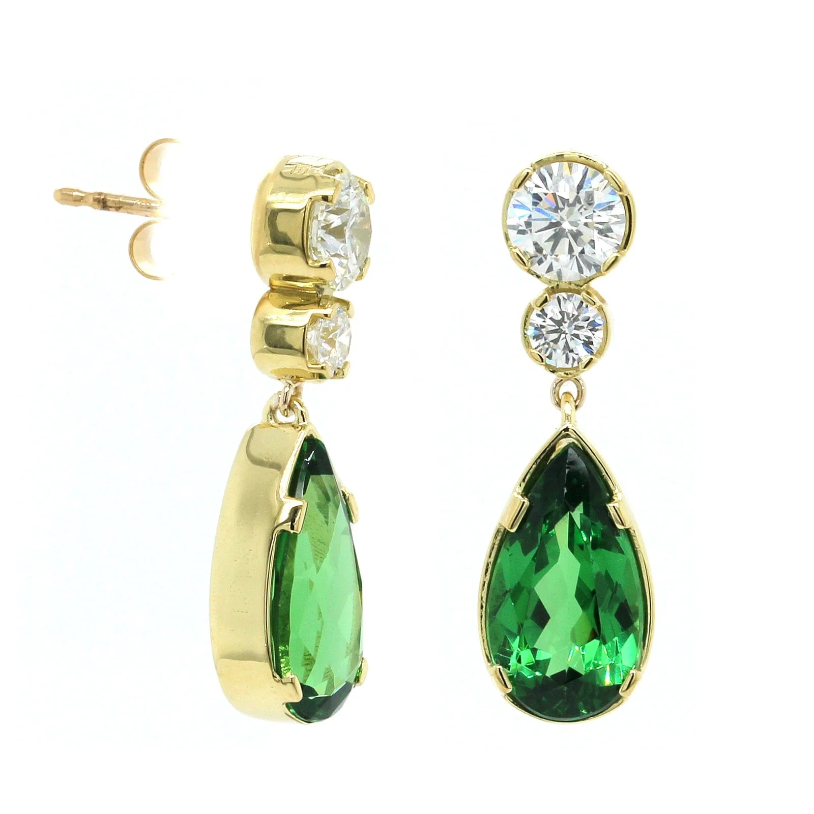 18K Yellow Gold Tsavorite Diamond Drop Earrings - Image 3
