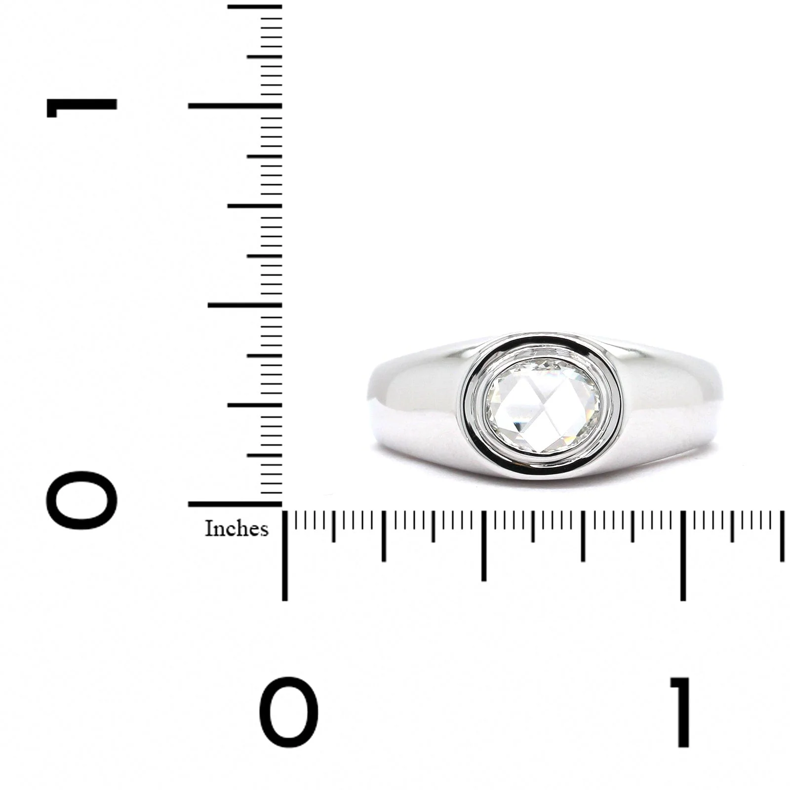 18K White Gold Rose Cut Double Rim Bezel Ring - Image 3