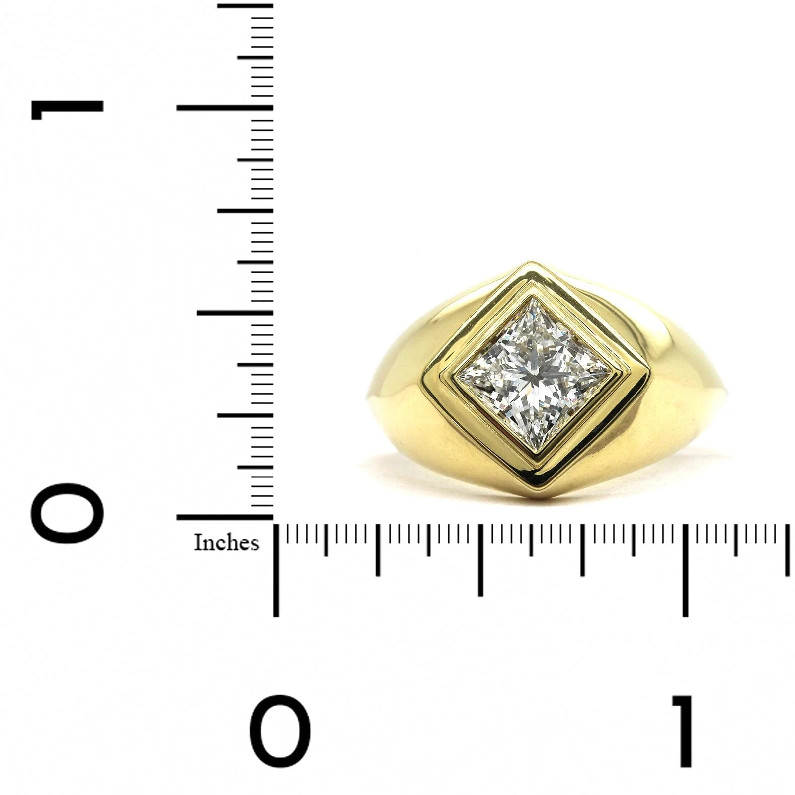18K Yellow Gold Bezel Set Princess Cut Diamond Ring - Image 3