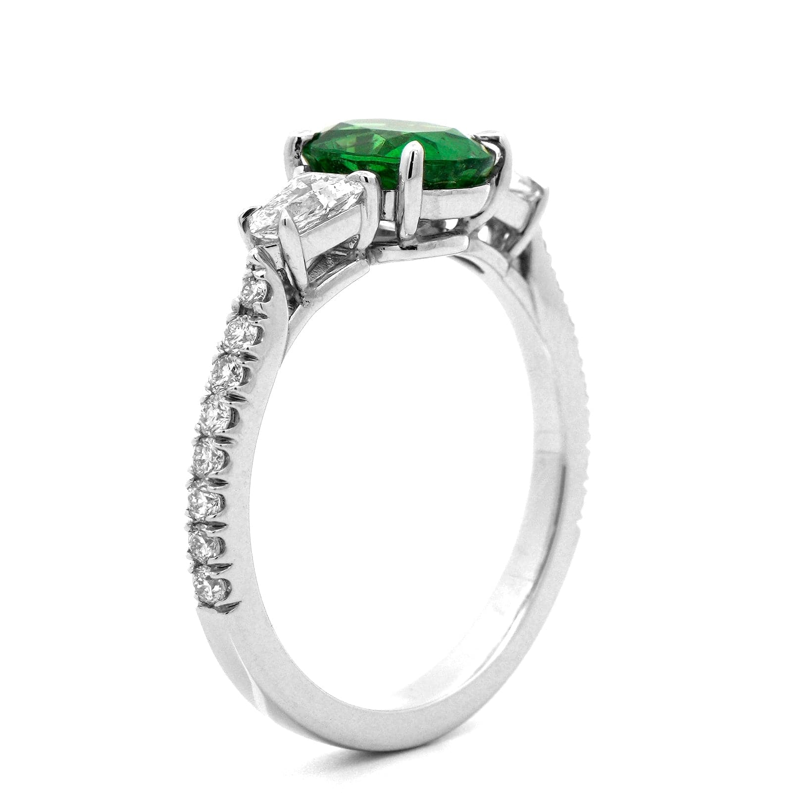 Platinum Oval Tsavorite Three Stone Diamond Ring - Image 2