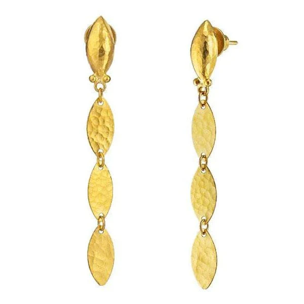 24K Yellow Gold Three Leaves Drop Earrings