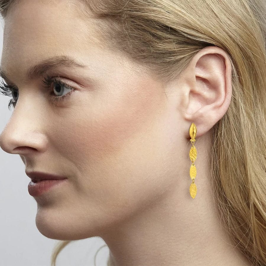 24K Yellow Gold Three Leaves Drop Earrings - Image 3