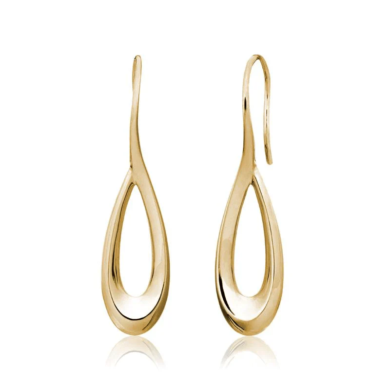 14K Yellow Gold Long Pear Shape Drop Earrings