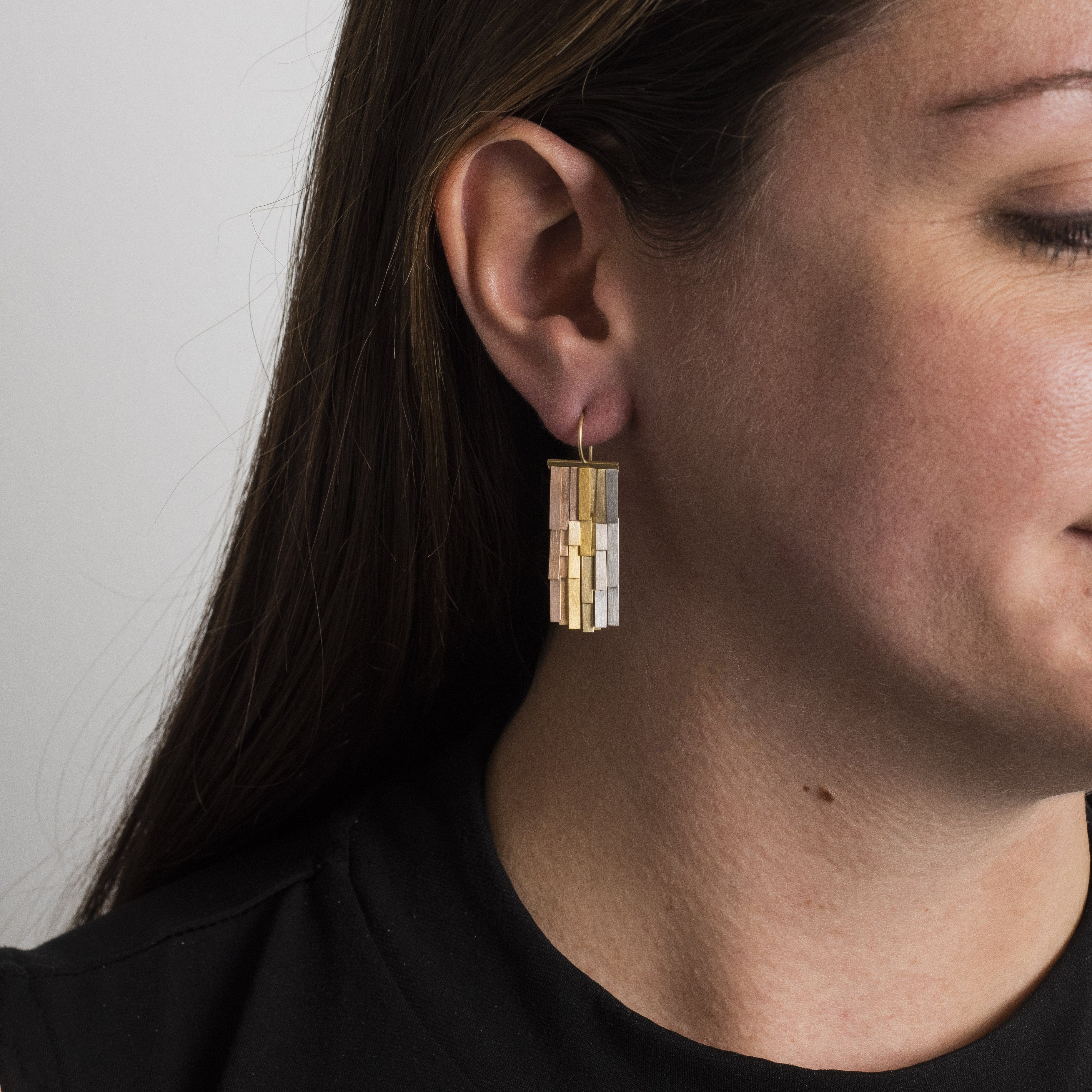 18K Tri-Color Rainfall Drop Earrings - Image 2
