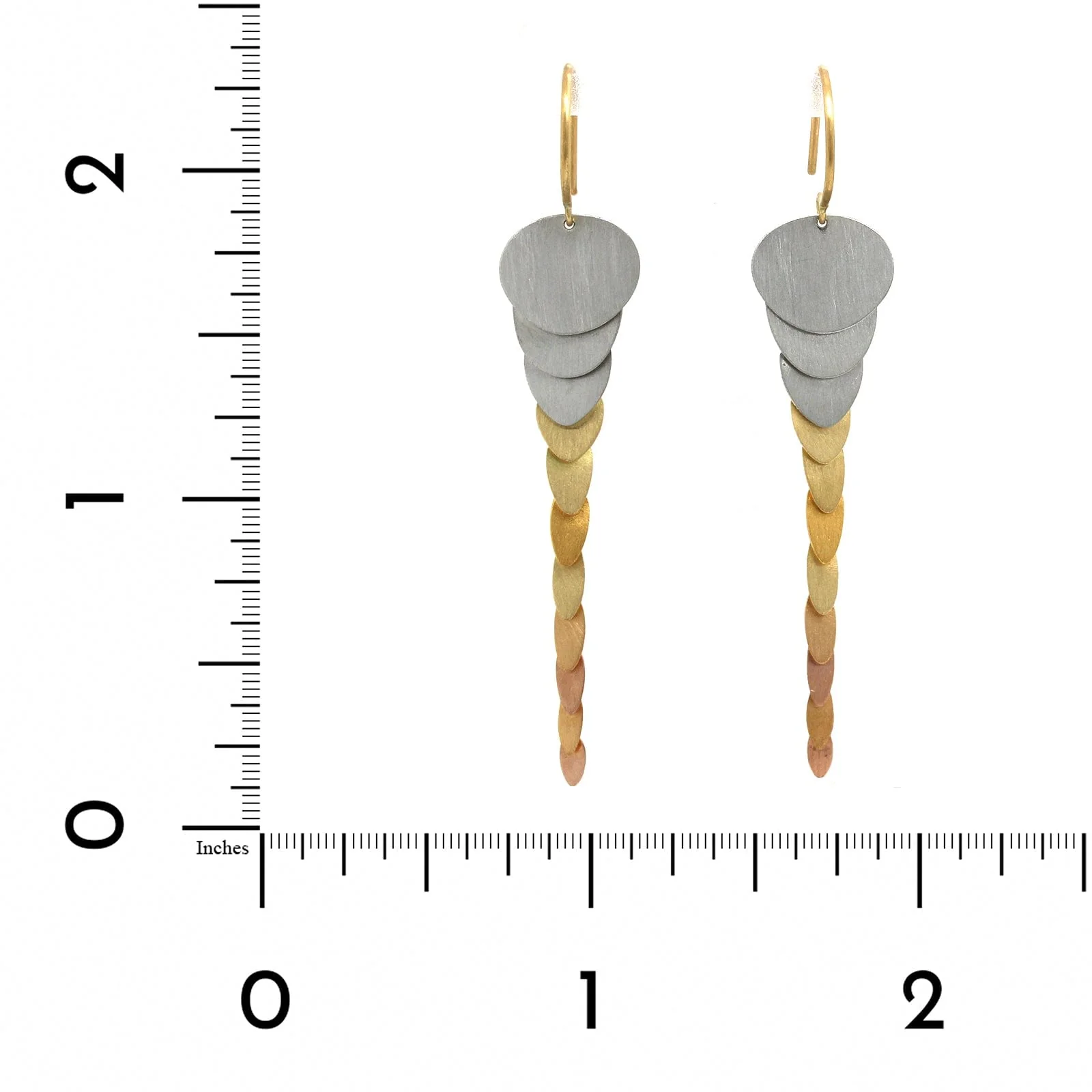 Platinum and 18K Tri-Color Gold Rainbow Trail Earrings - Image 2
