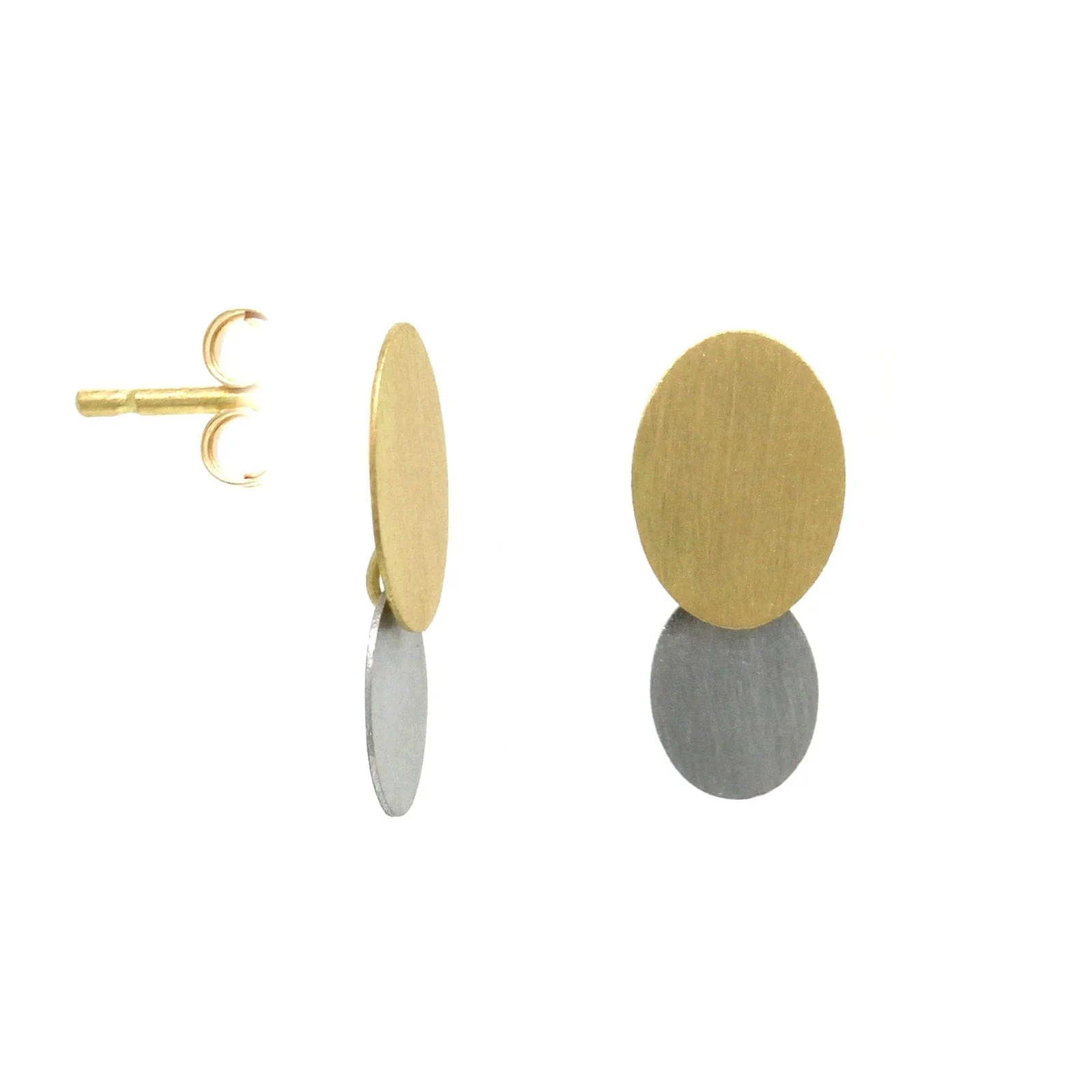 18K Yellow Gold and Platinum Disc Stud Earrings - Image 3