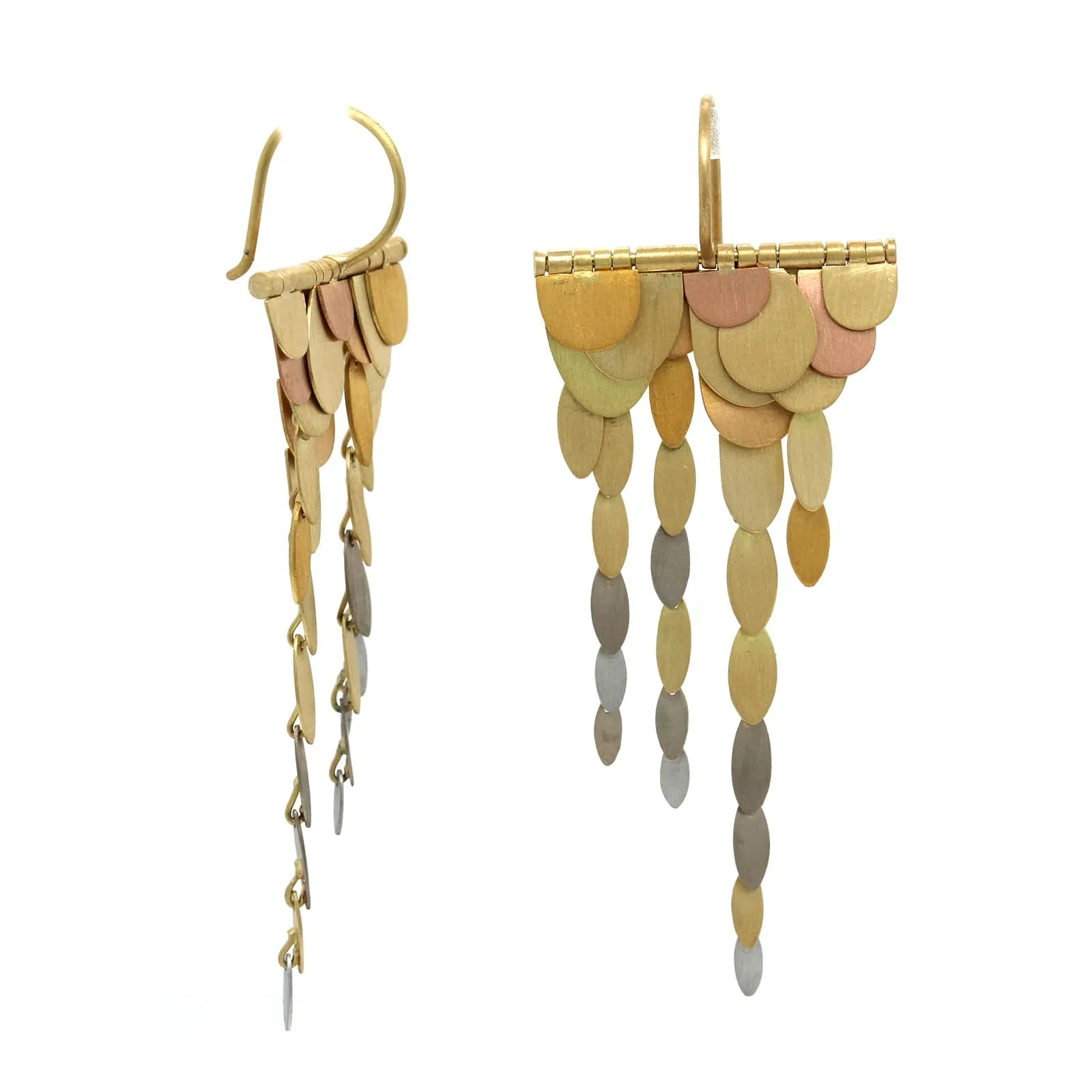 18K Tri-Color and Platinum Dangle Chandelier Earring - Image 3