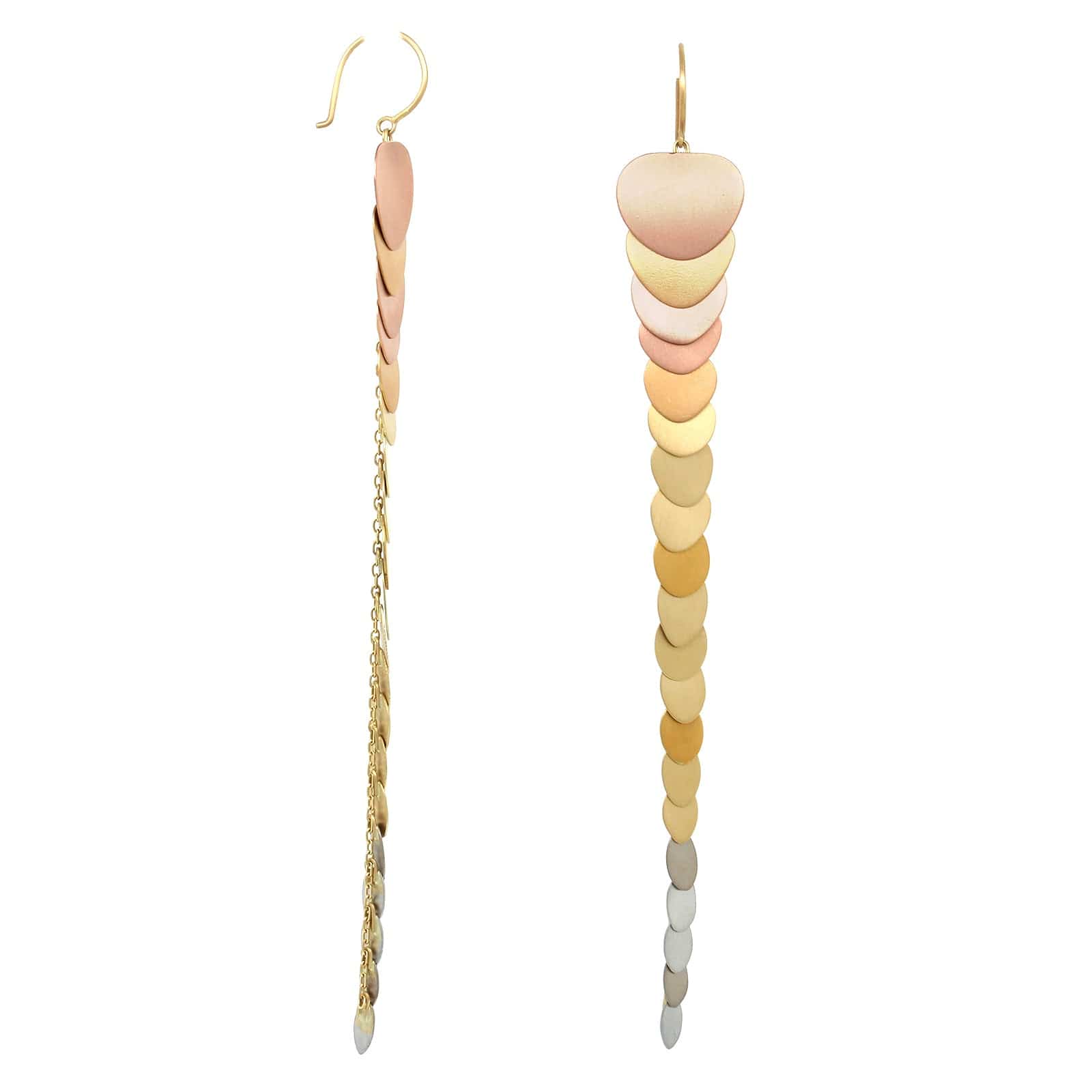 18K Tri-Color and Platinum Rainbow 1 Row Dangle Earring - Image 3