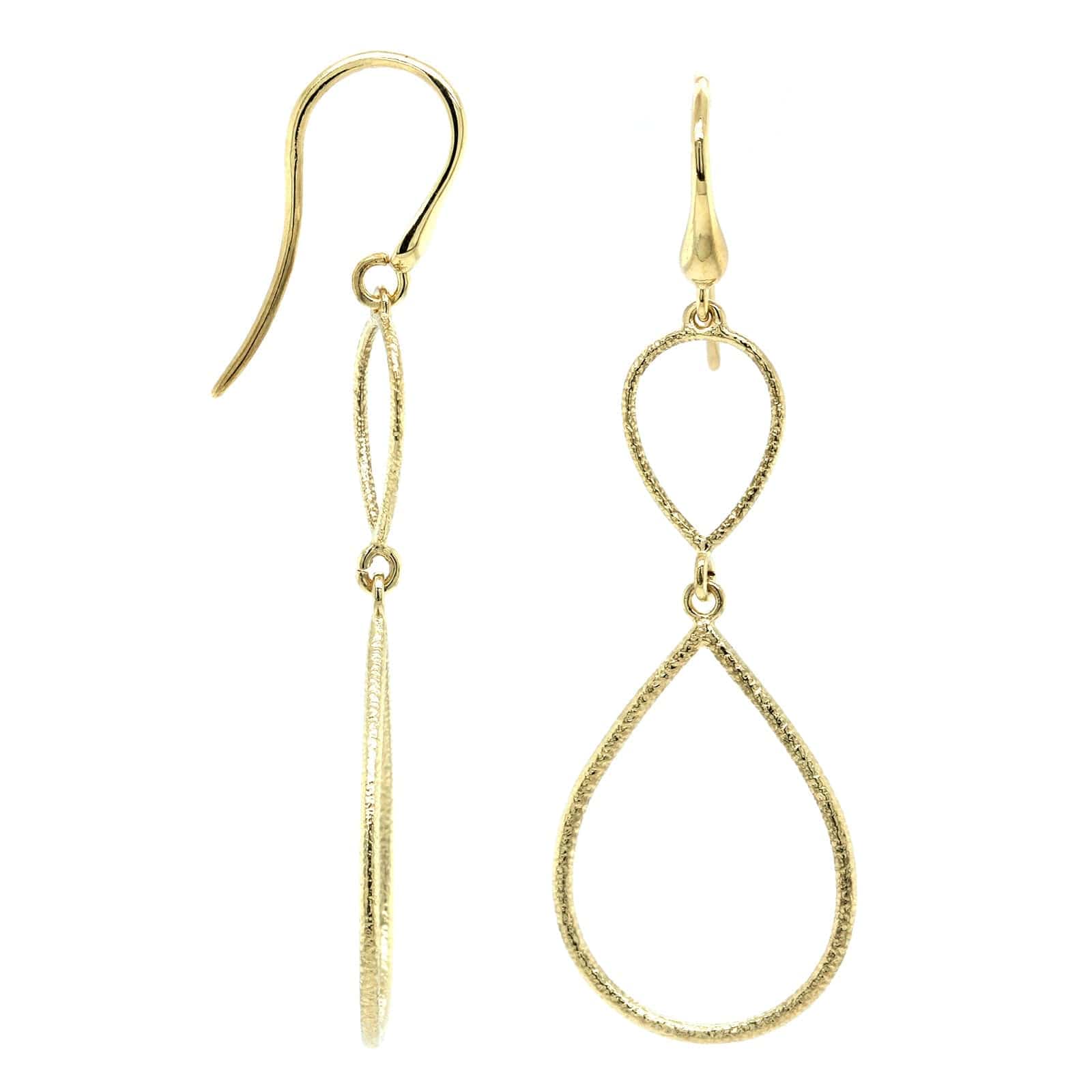 14K Yellow Gold Open Hammer Drop Earrings