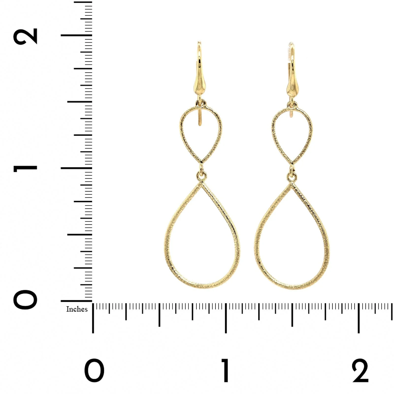 14K Yellow Gold Open Hammer Drop Earrings - Image 2